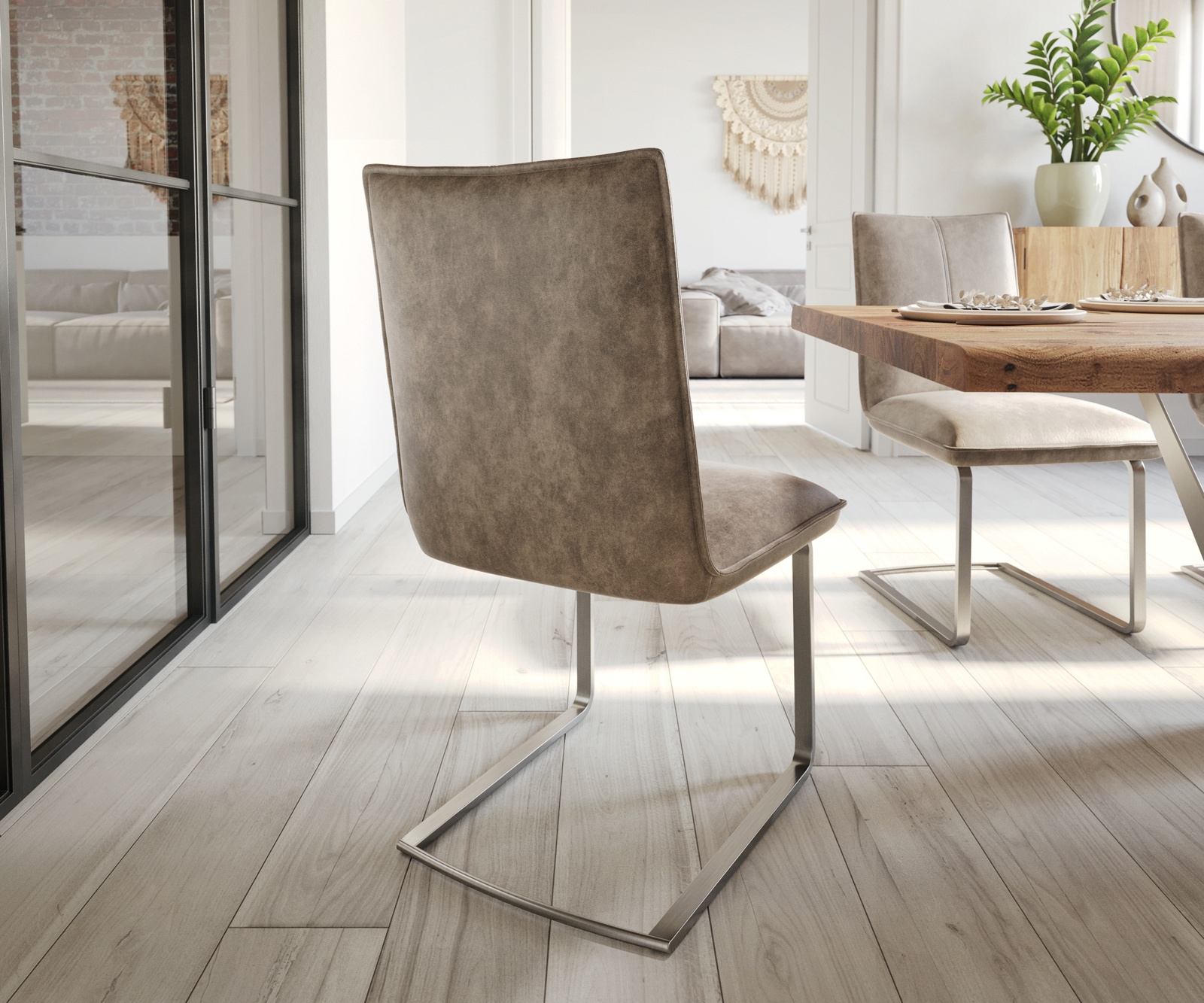 Freischwinger Lelio-Flex Mikrofaser Taupe Vintage Freischwinger flach Edelstahl Taschenfederkern 4 Freischwinger Lelio-Flex Mikrofaser Taupe Vintage Freischwinger flach Edelstahl Taschenfederkern 4