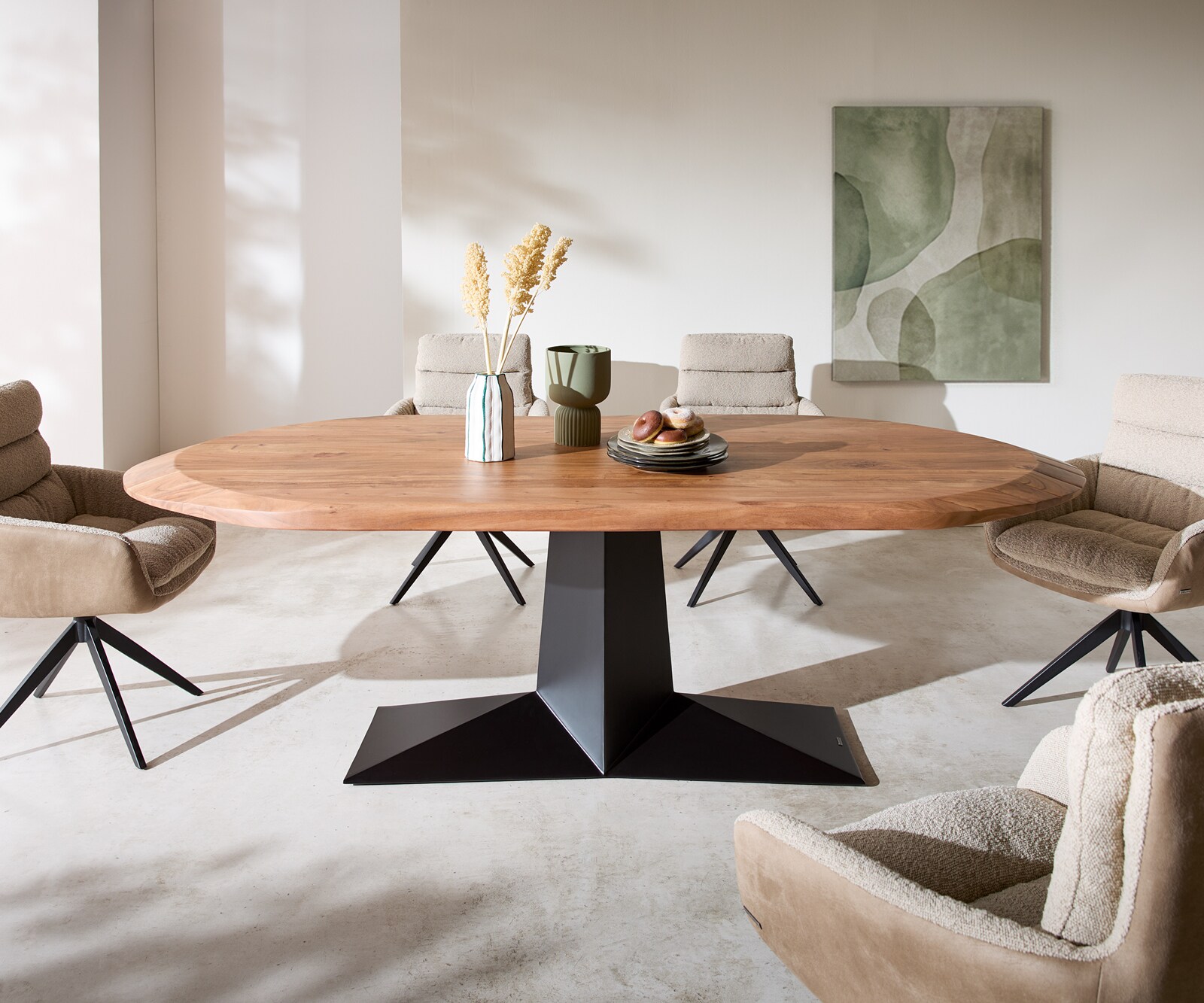 Esstisch Aithon 240x105 cm Akazie Braun Metallgestell Schwarz Oval 3