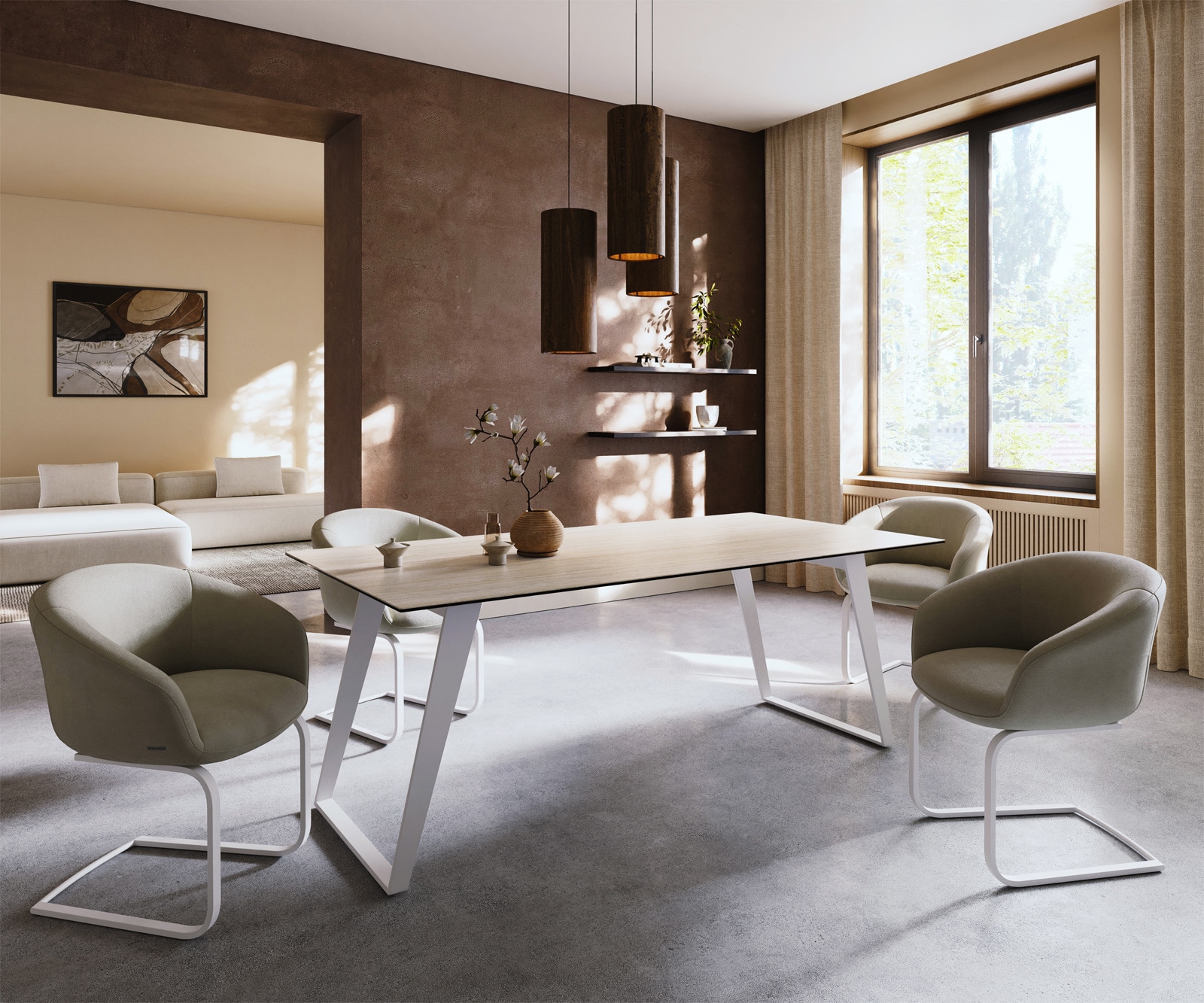 Esstisch Edge 200x100 Keramik Laminam® Travertino Bianco Creme-Weiß Metall Schräg Weiß 7