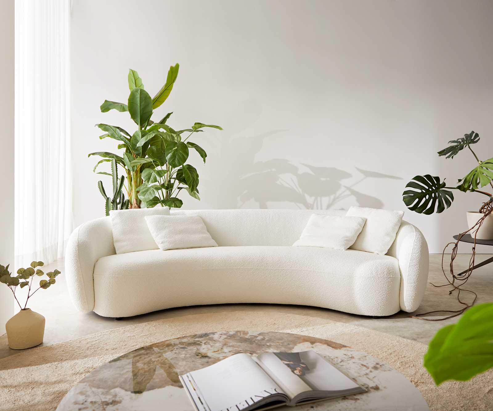 Canapé-3-places Larna 260x120 cm Bouclé Crème-Blanc