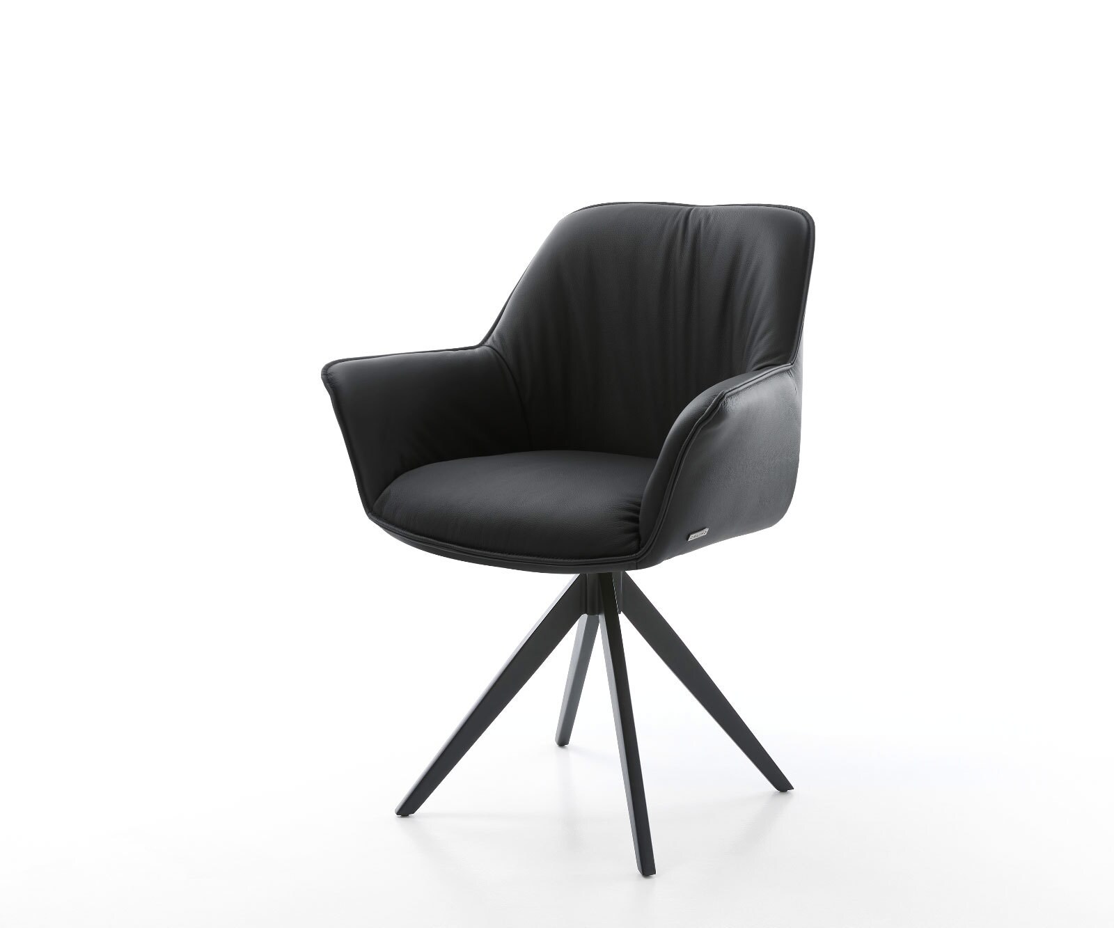 Chaise-pivotante Keila-Flex avec accoudoirs cuir véritable noir cadre croisé angulaire noir pivote sur 180°