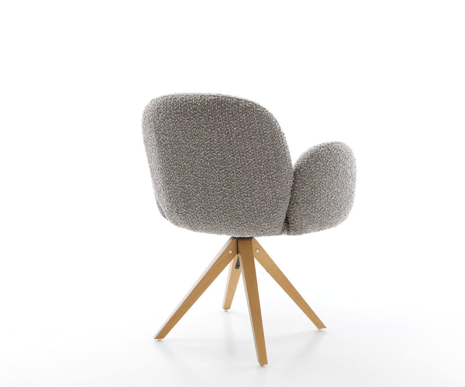 Chaise-pivotante Nube-Flex avec accoudoirs bouclé gris argenté pied en bois angulaire naturel pivotement sur 180° ressorts ensachés 4