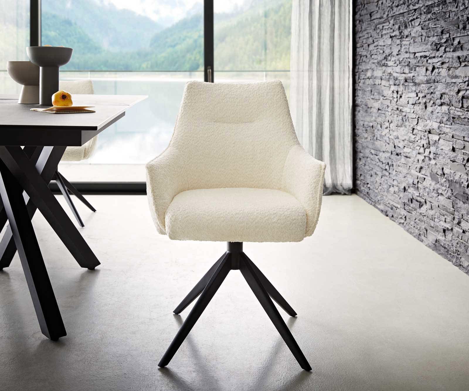 Drehstuhl Alja-Flex mit Armlehnen Bouclé Weiß Kreuzgestell breit Schwarz 360° drehbar Taschenfederkern 1 Drehstuhl Alja-Flex mit Armlehnen Bouclé Weiß Kreuzgestell breit Schwarz 360° drehbar Taschenfederkern 1