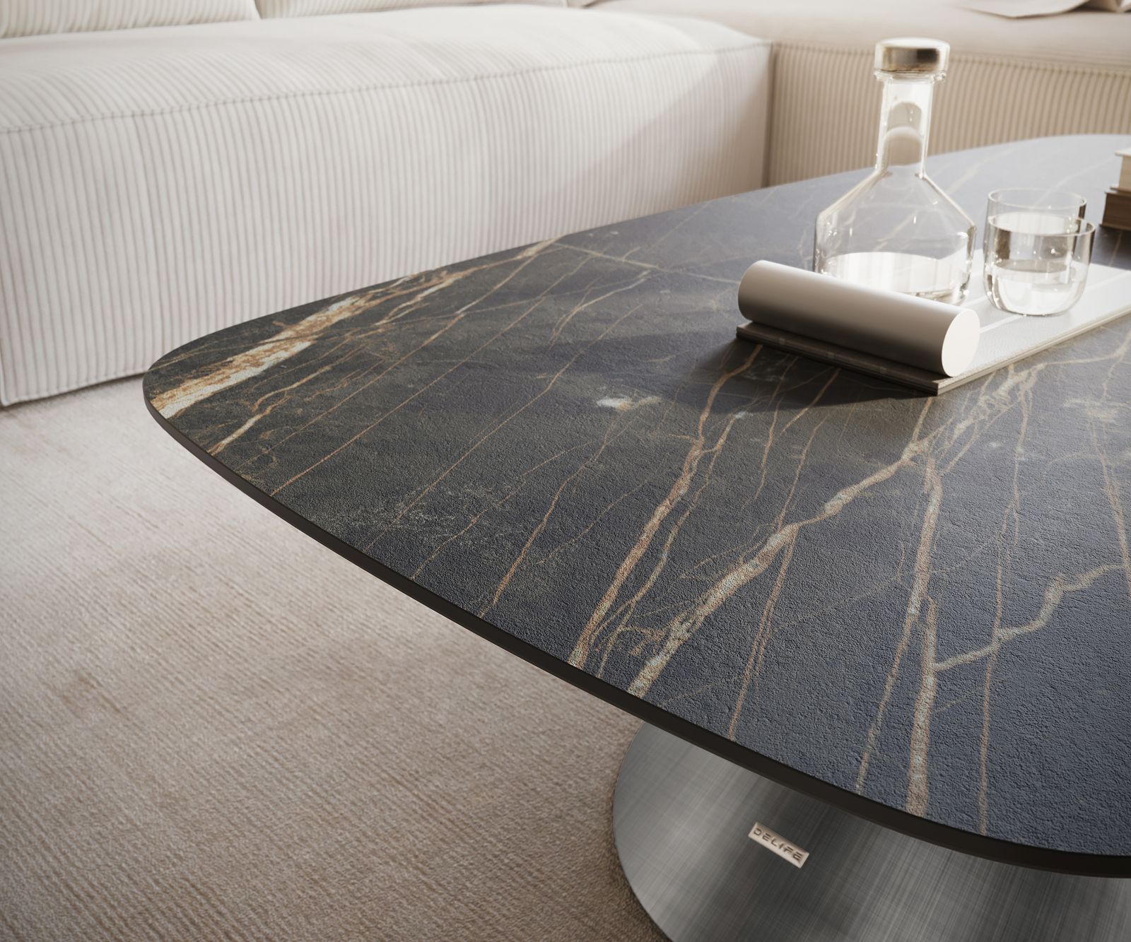 Table basse Edge Boot 120x70 cm céramique Laminam® Noir Desir brun Conis argent métallique 6