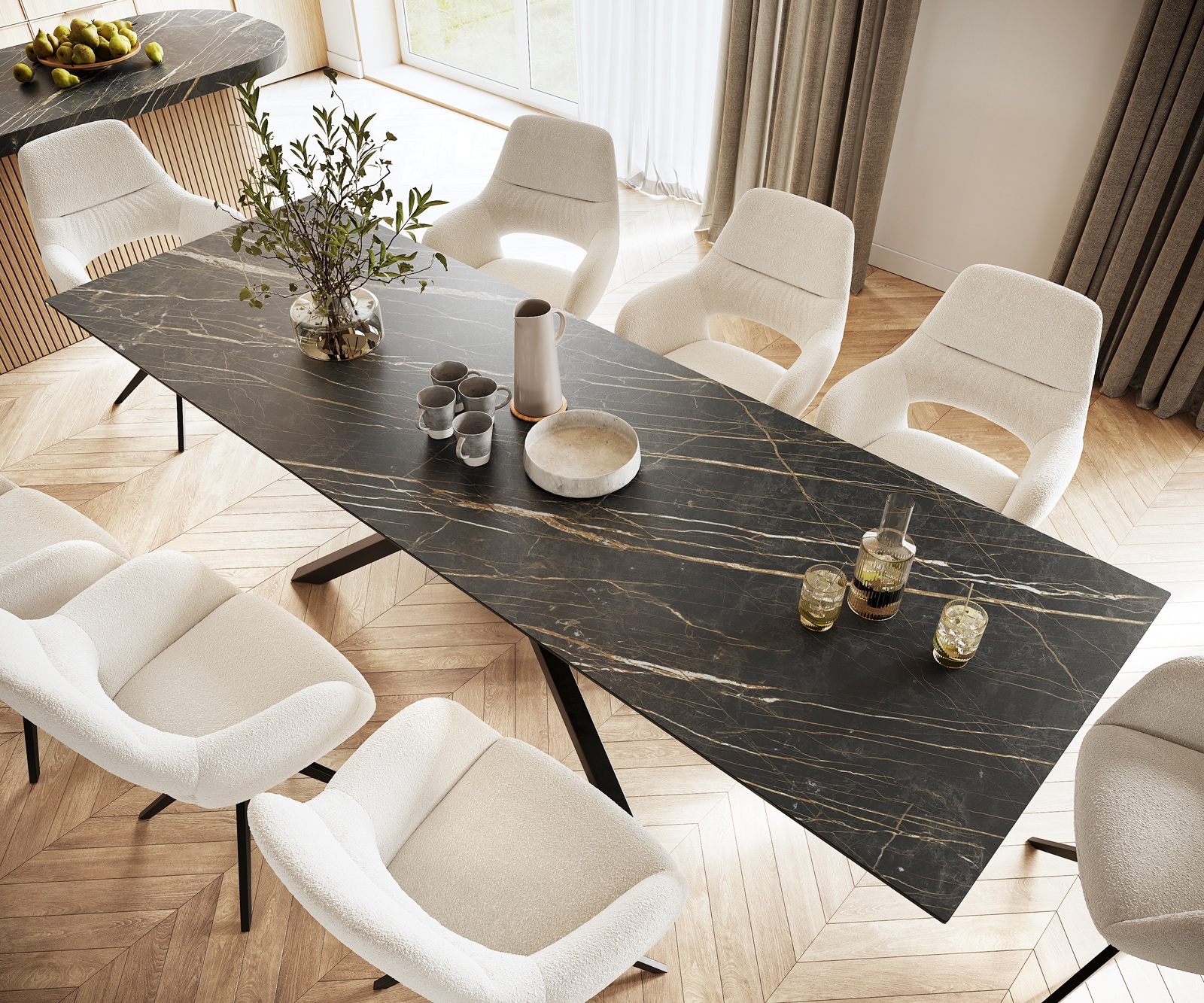 Esstisch Edge 300x100cm Keramik Laminam®Noir Desir Braun Mittelfuß Kreuz Schwarz 3 Esstisch Edge 300x100cm Keramik Laminam®Noir Desir Braun Mittelfuß Kreuz Schwarz 3