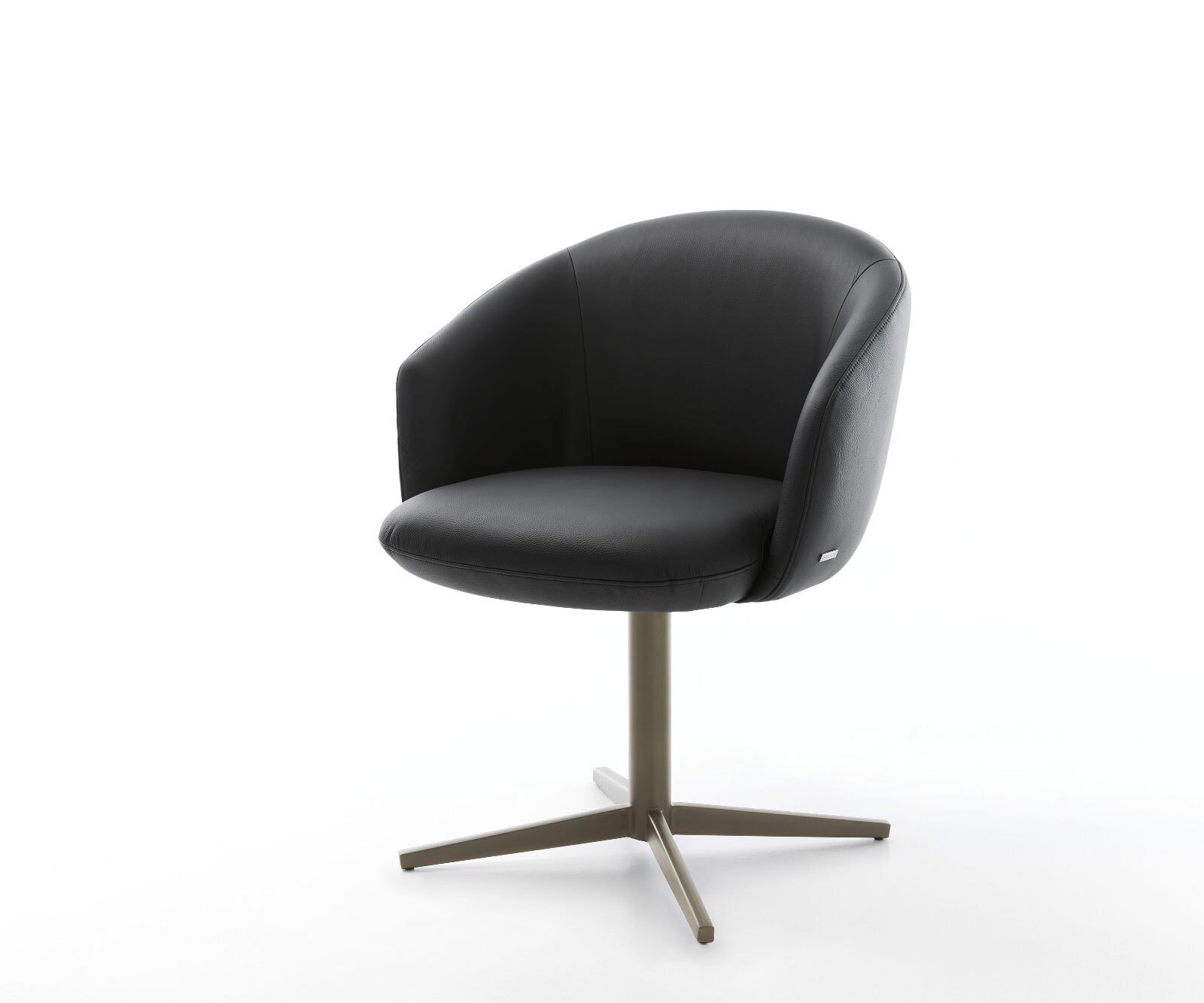 Chaise-pivotante Caja-Flex avec accoudoirs cuir de vache noir pied de chaise 4 branches aspect titane pivotement sur 360° ressorts ensachés 1