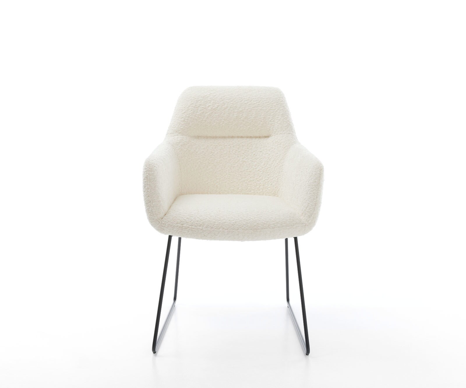 Chaise-de-salle-à-manger Pejo-Flex bouclé blanc pied trapèze noir ressorts ensachés 1