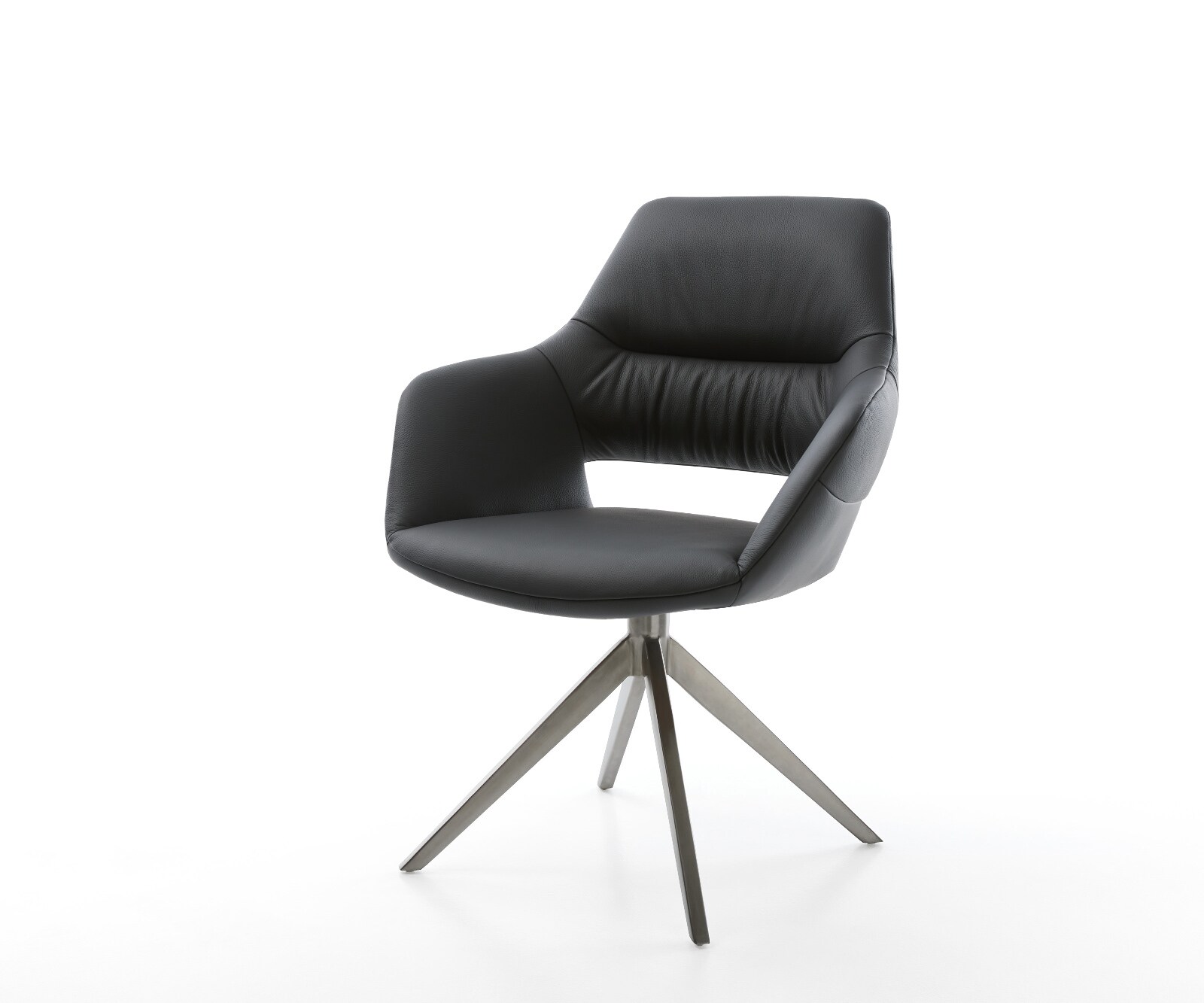 Chaise-pivotante Yago-Flex avec accoudoirs cuir de vache noir pied croisé large grafiete pivotement sur 360° fonction bascule ressorts ensachés