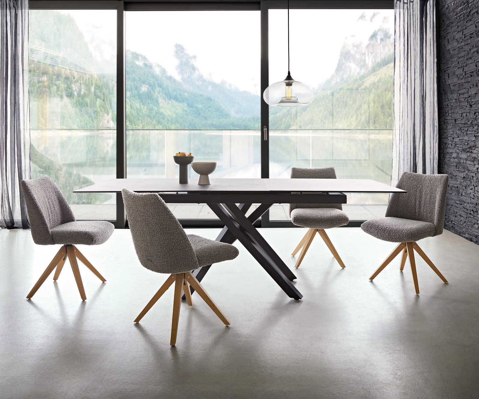 Drehstuhl Elso-Flex Bouclé Silbergrau Holzgestell kantig Natur 180° drehbar Taschenfederkern 6 Drehstuhl Elso-Flex Bouclé Silbergrau Holzgestell kantig Natur 180° drehbar Taschenfederkern 6