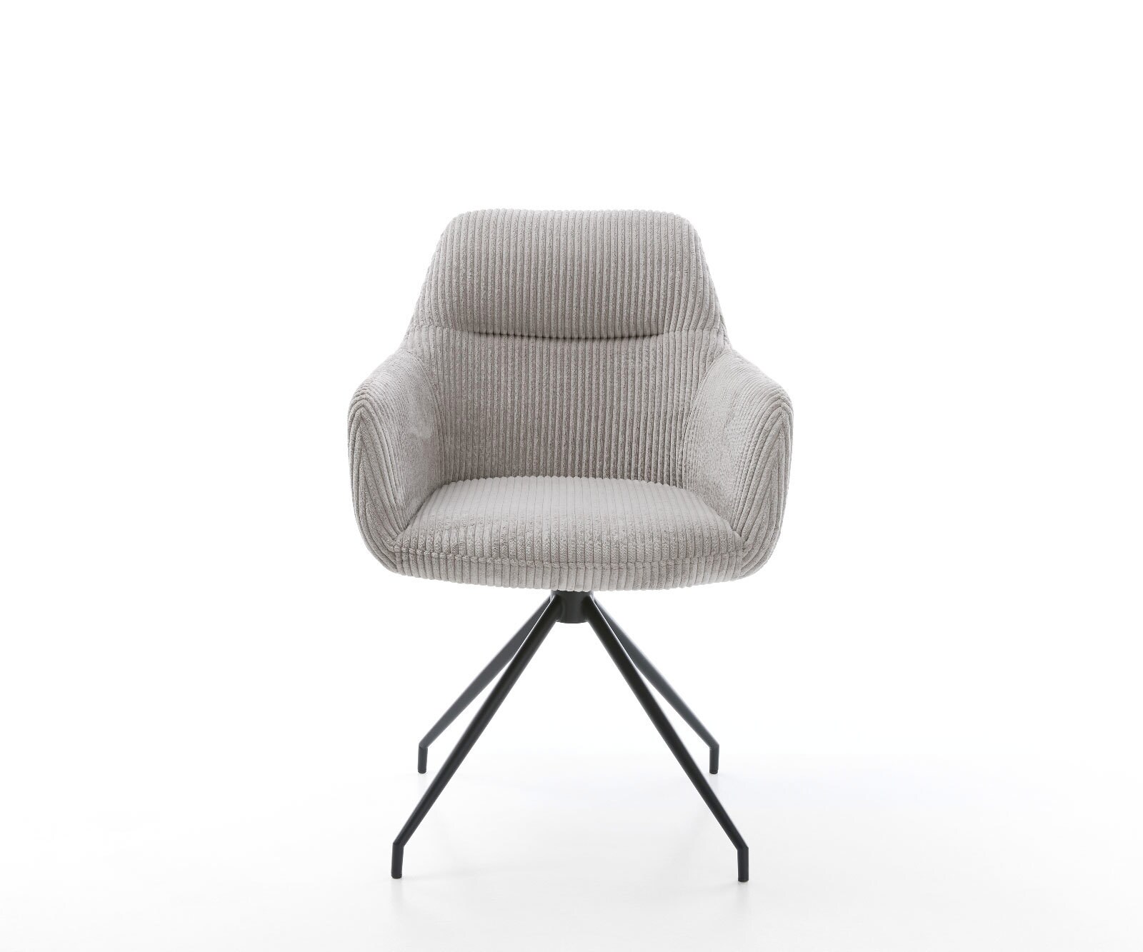 Chaise-de-salle-à-manger Pejo-Flex côtelé gris argenté pied croisé conique noir ressorts ensachés 1