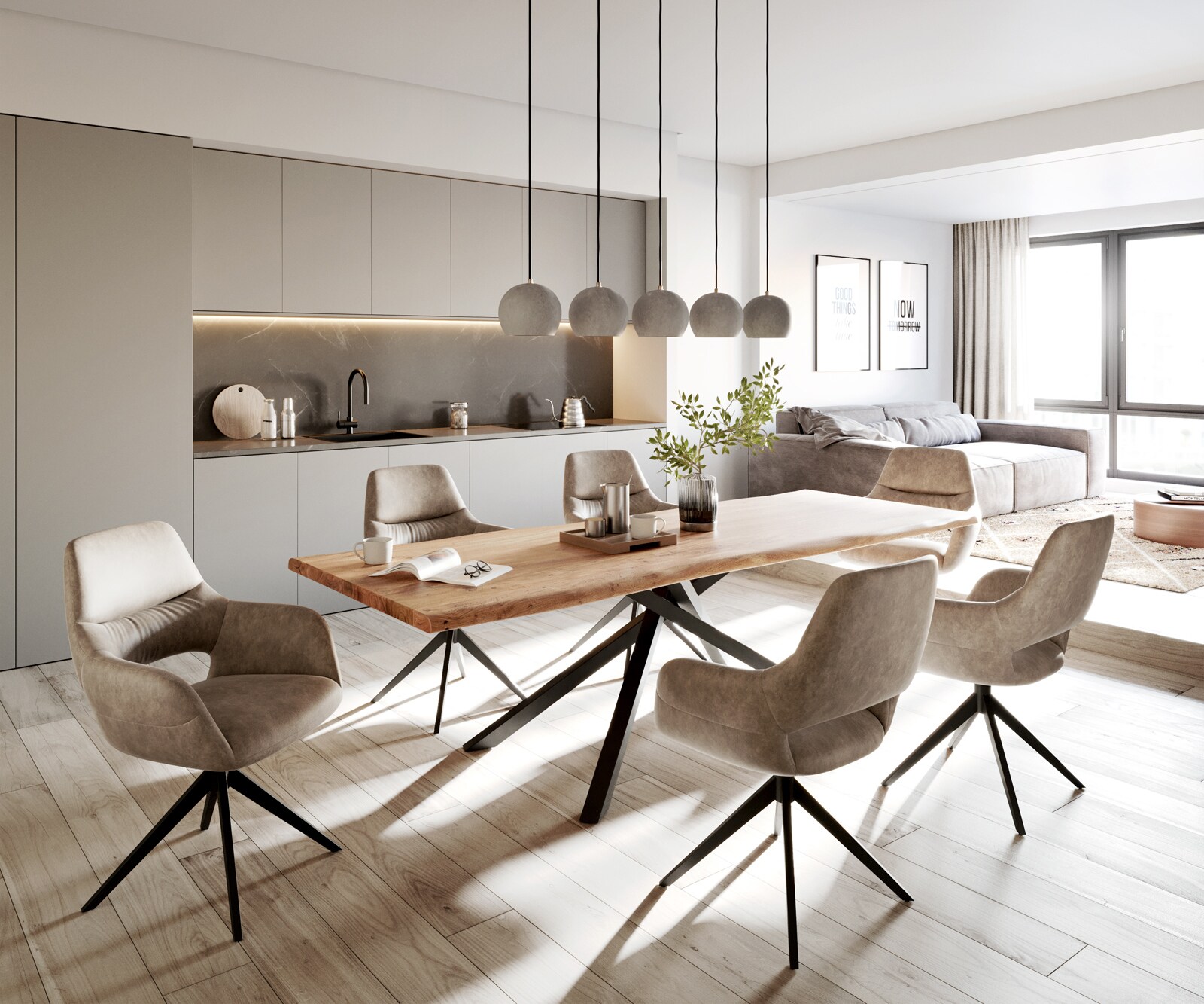 Esszimmerstuhl Yago-Flex mit Armlehnen Mikrofaser Taupe Vintage Kreuzgestell breit Schwarz Taschenfederkern 4 Esszimmerstuhl Yago-Flex mit Armlehnen Mikrofaser Taupe Vintage Kreuzgestell breit Schwarz Taschenfederkern 4