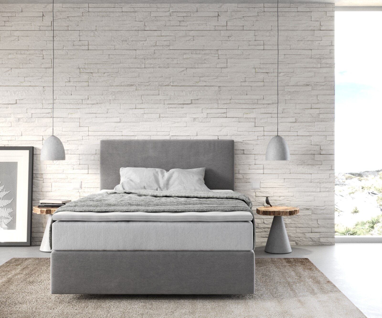 Boxspringbett Dream-Well 120x200 cm Mikrofaser Grau mit TFK Matratze und Visco Topper 2