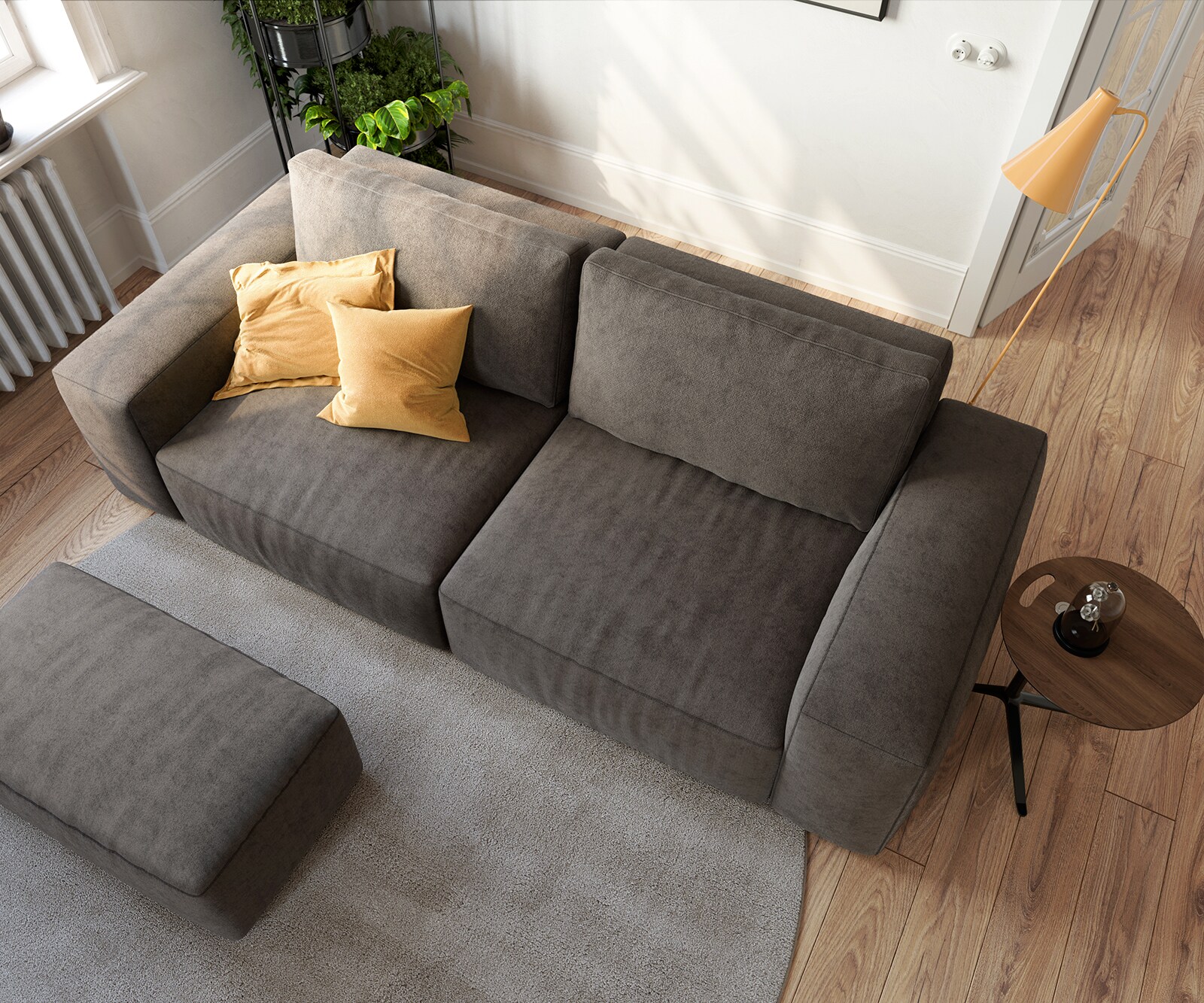 Big canapé Lanzo 230x95 cm microfibre brun kaki avec pouf 5