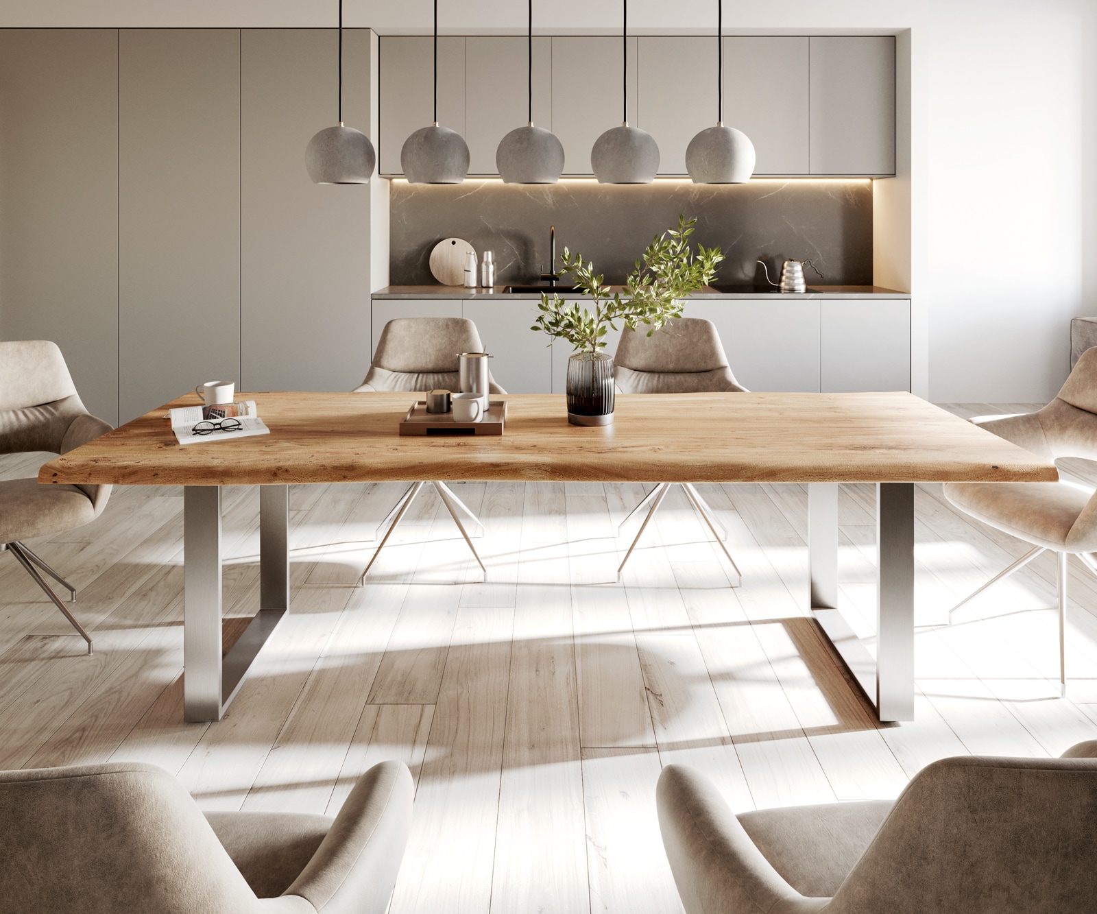 Esstisch Edge 260x100 Akazie Natur Edelstahl Schmal Live-Edge 1 Esstisch Edge 260x100 Akazie Natur Edelstahl Schmal Live-Edge 1