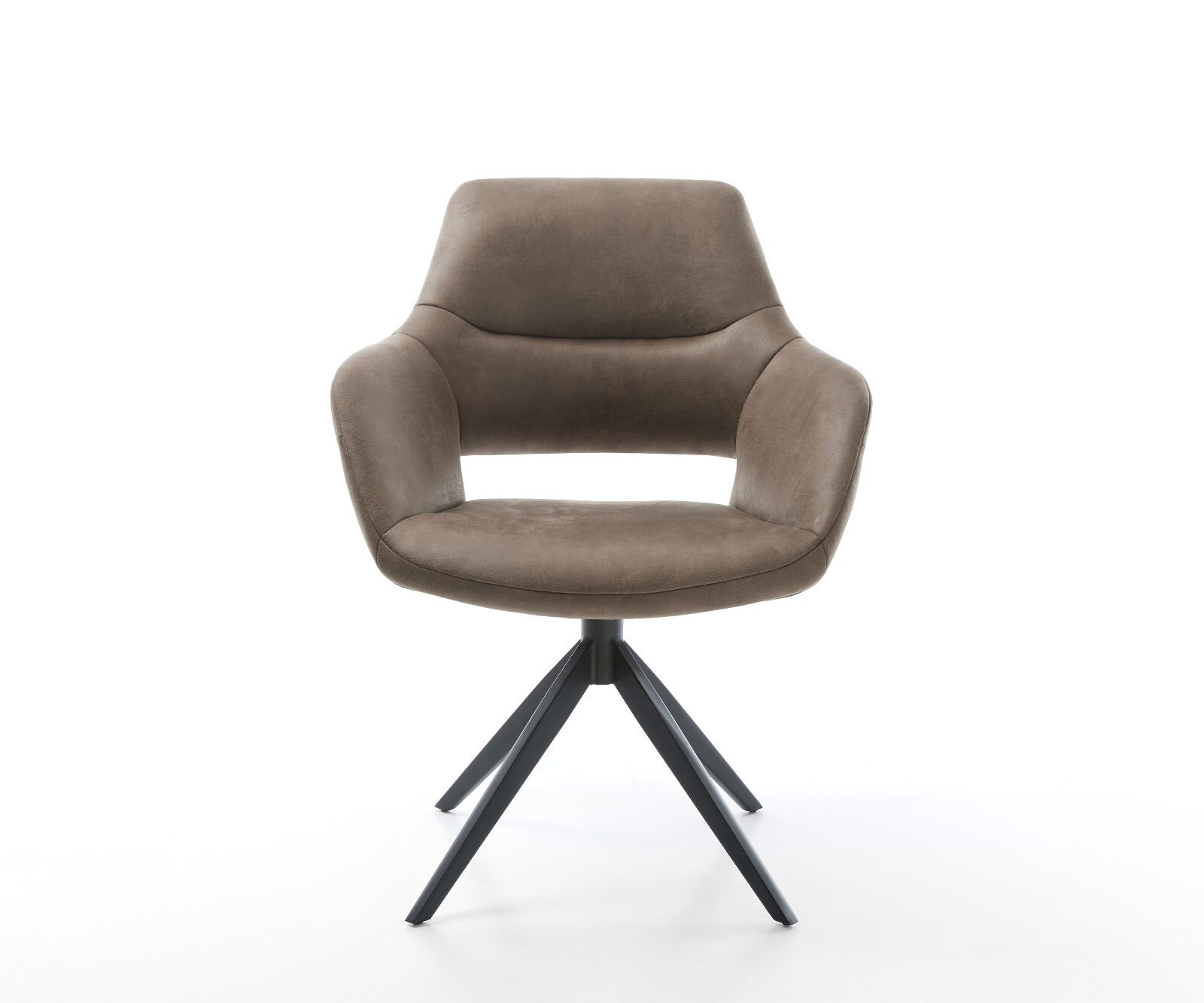 Drehstuhl Yago-Flex mit Armlehnen Mikrofaser Taupe Vintage Kreuzgestell breit Schwarz 360° drehbar Wippfunktion Taschenfederkern 1