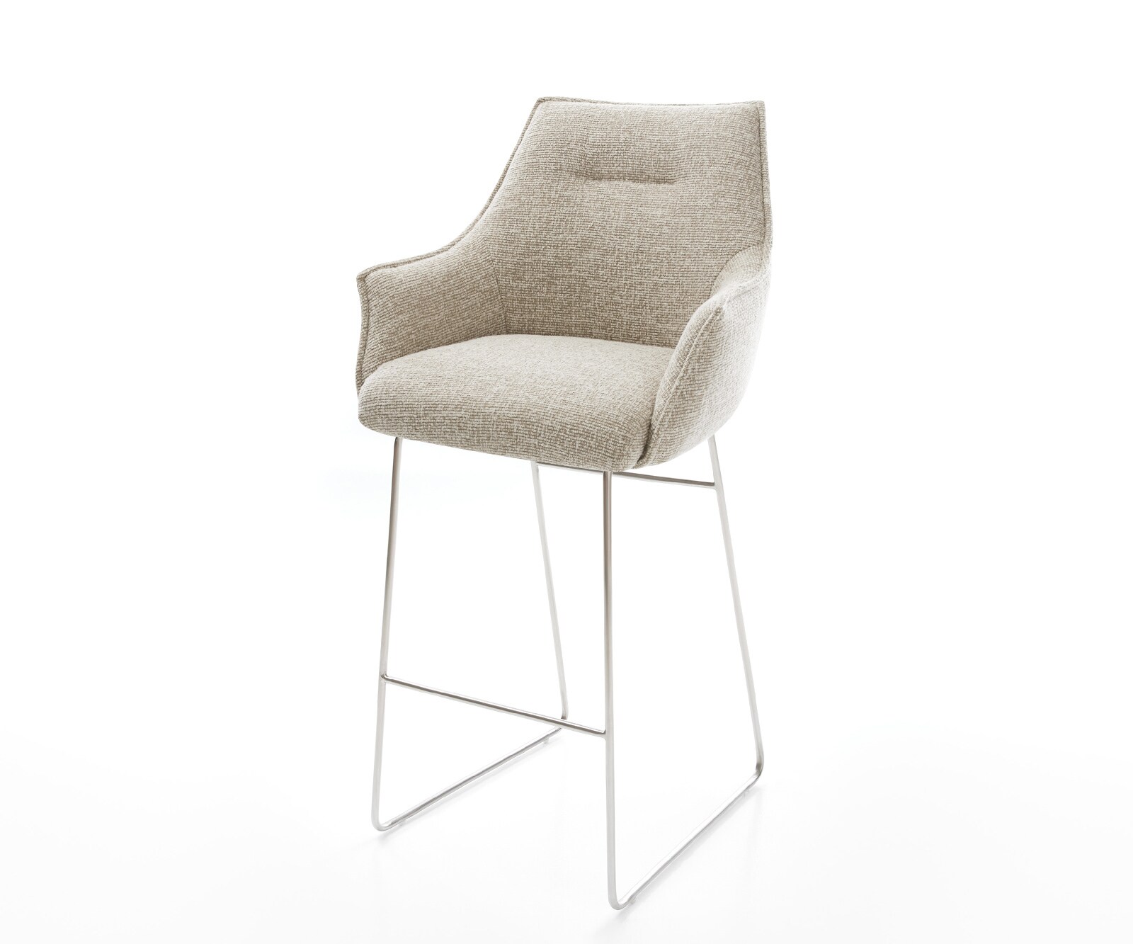 Barstuhl Alja-Flex Webstoff Soft Beige Kufengestell Edelstahl Silberfarben Taschenfederkern 1