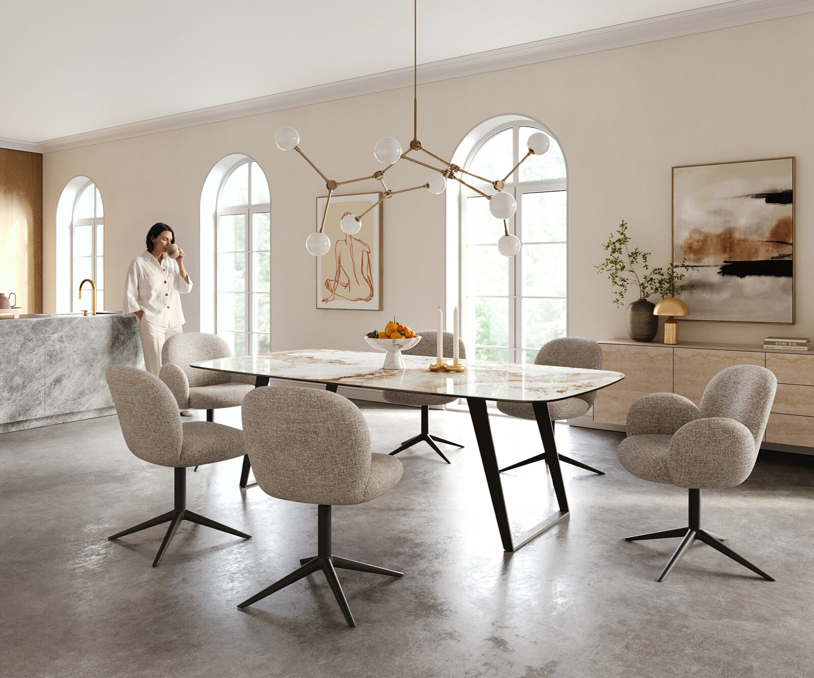 Table à manger Edge Boot 240x120 cm Céramique Minas Melange Blanc-Beige Métal Schräg Noir 5