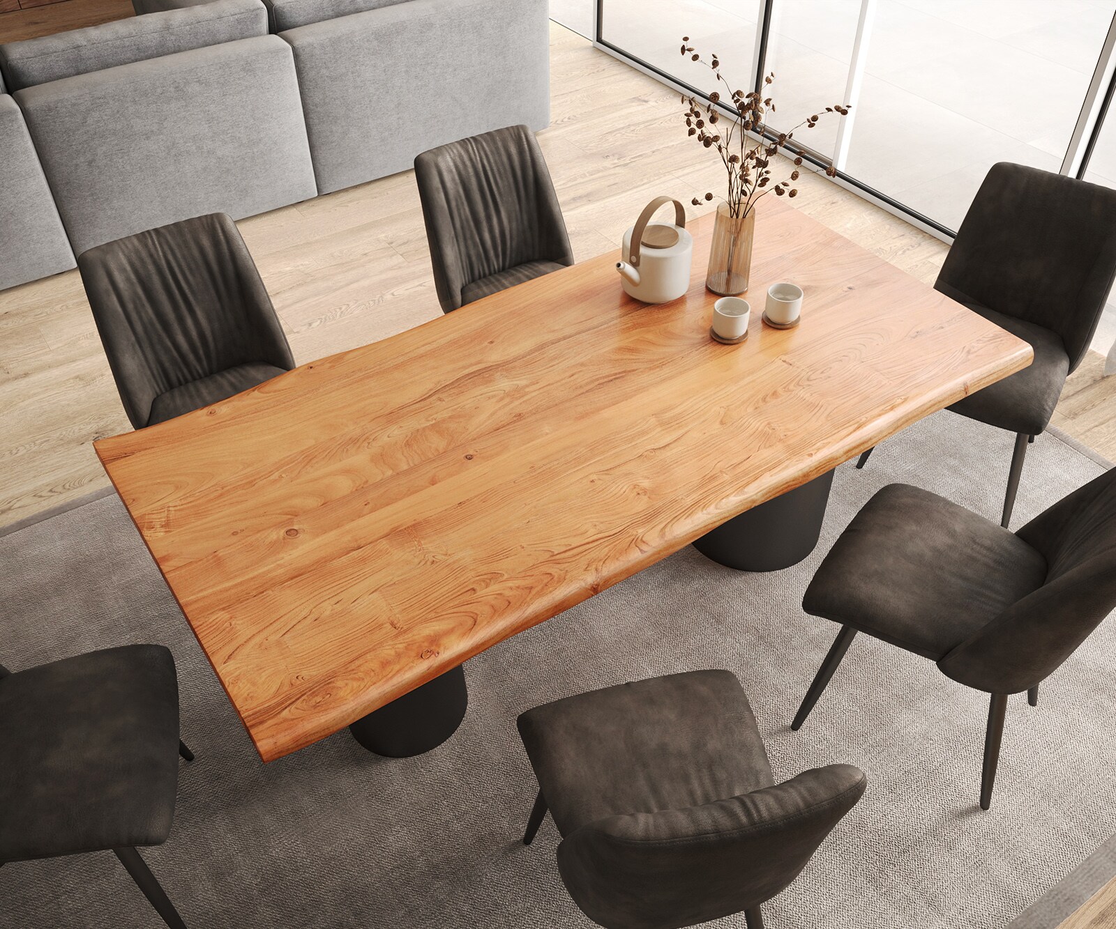 Table à manger Edge 200x100 XL acacia naturee Troa métal noir Live-Edge 4