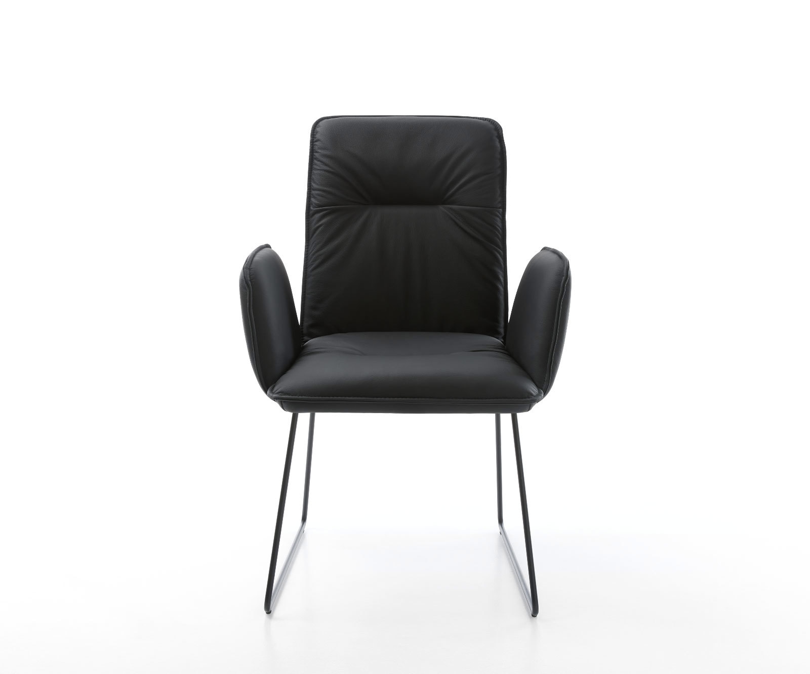 Chaise-de-salle-à-manger Vinja-Flex cuir de vache noir pied trapèze noir 1 Chaise-de-salle-à-manger Vinja-Flex cuir de vache noir pied trapèze noir 1