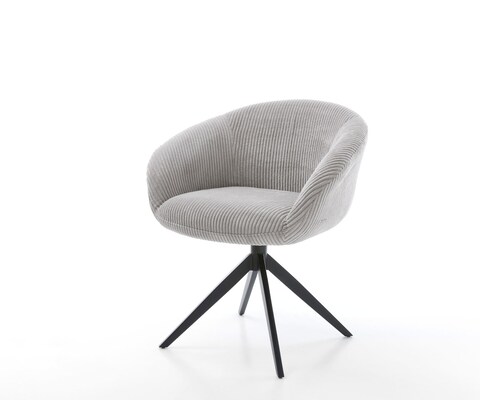 Chaise-pivotante Vinka-Flex côtelé gris argenté pied croisé large noir pivotement sur 360° fonction bascule ressorts ensachés