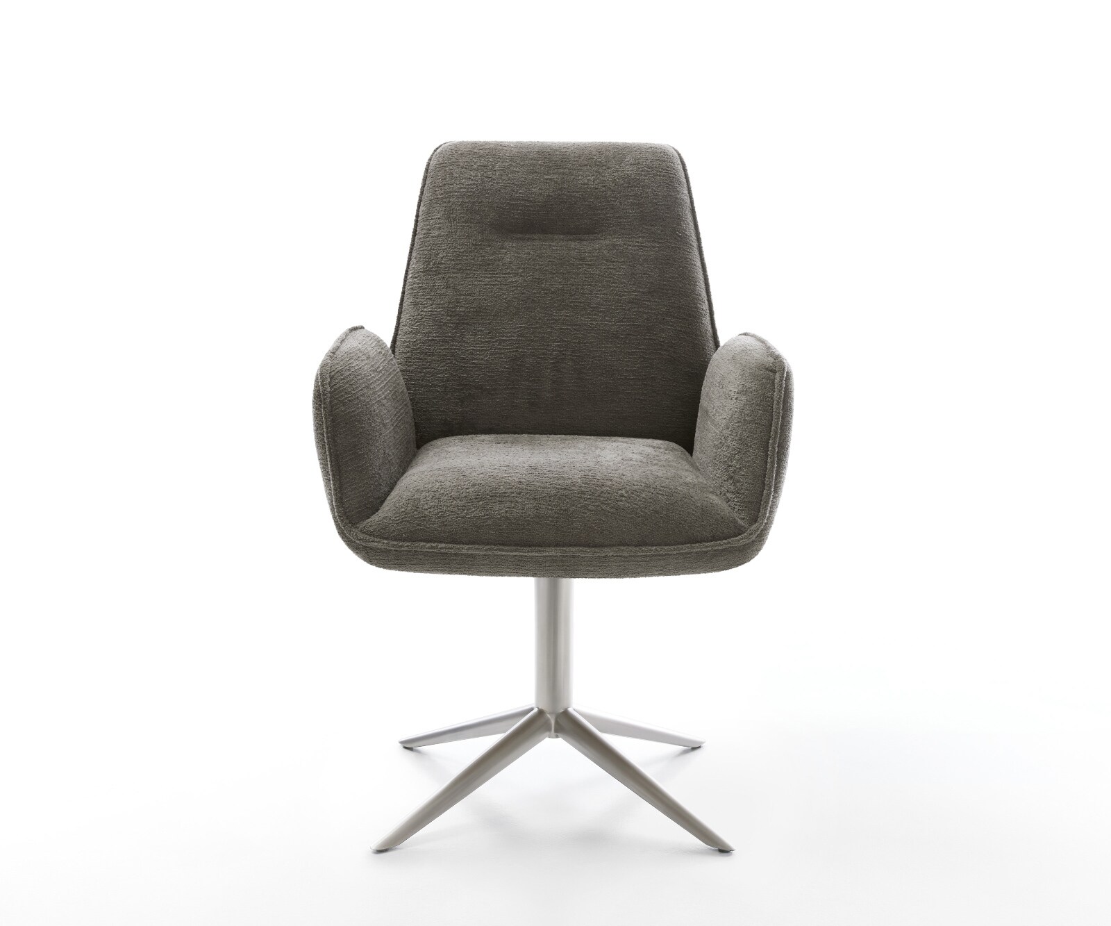 Chaise-pivotante Zoa-Flex bouclé doux couleur boue pied de chaise 4 branches acier inoxydable pivotement sur 360° fonction bascule resorts ensachés 1