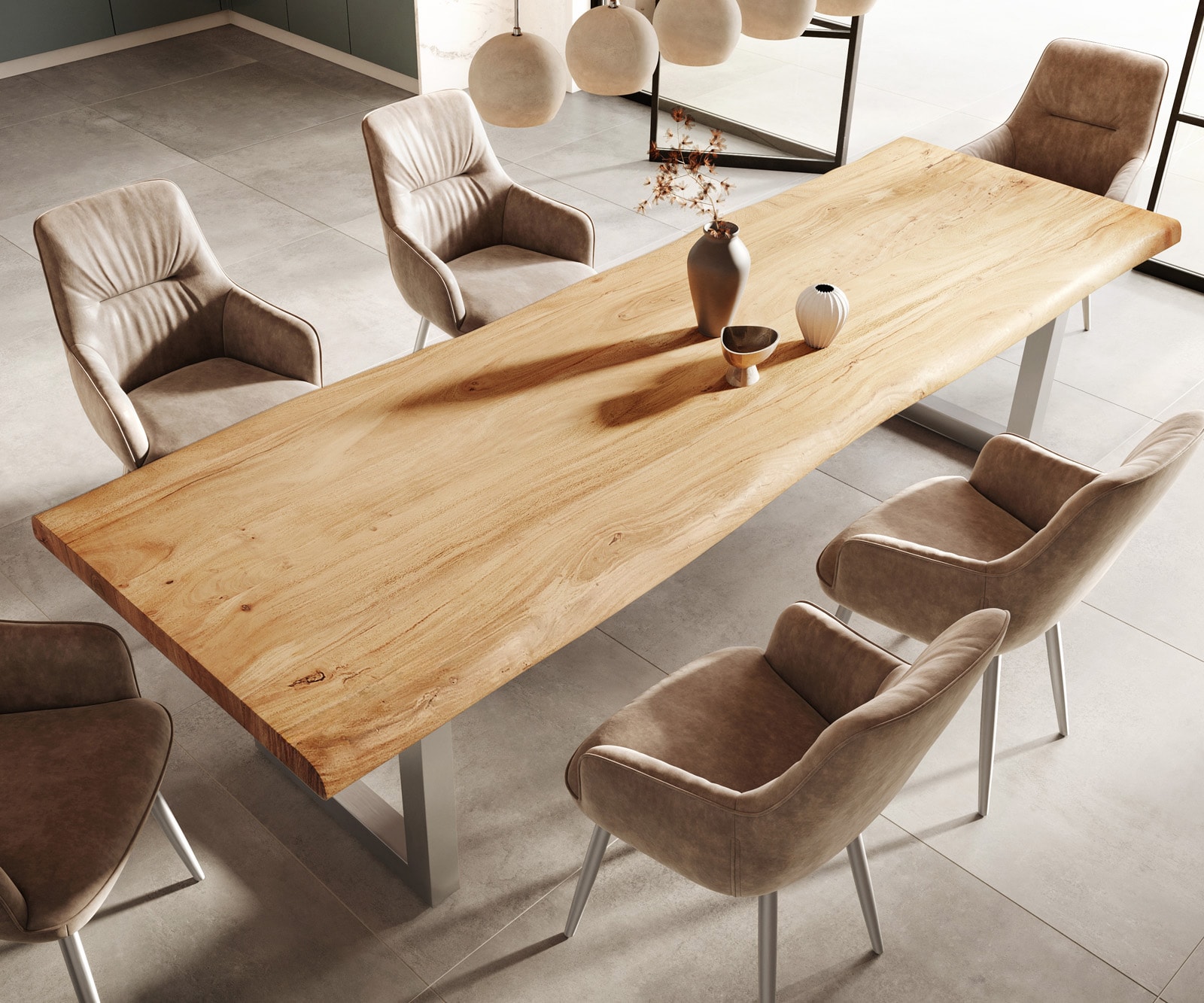 Esstisch Edge 300x100 XL Akazie Natur Edelstahl Breit Live-Edge 3 Esstisch Edge 300x100 XL Akazie Natur Edelstahl Breit Live-Edge 3