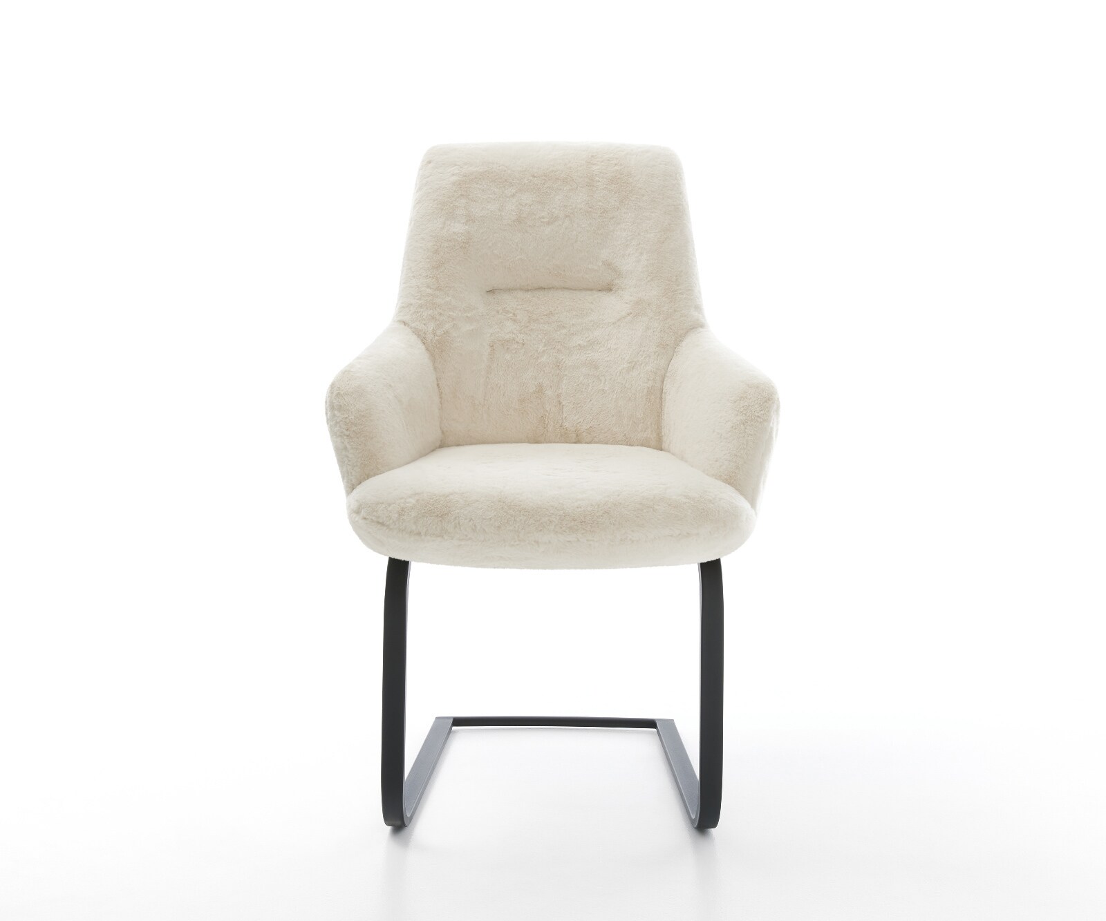 Cantilever Zelia-Flex avec accoudoirs peluche crème-blanc pied cantilever plat noir ressorts ensachés 2