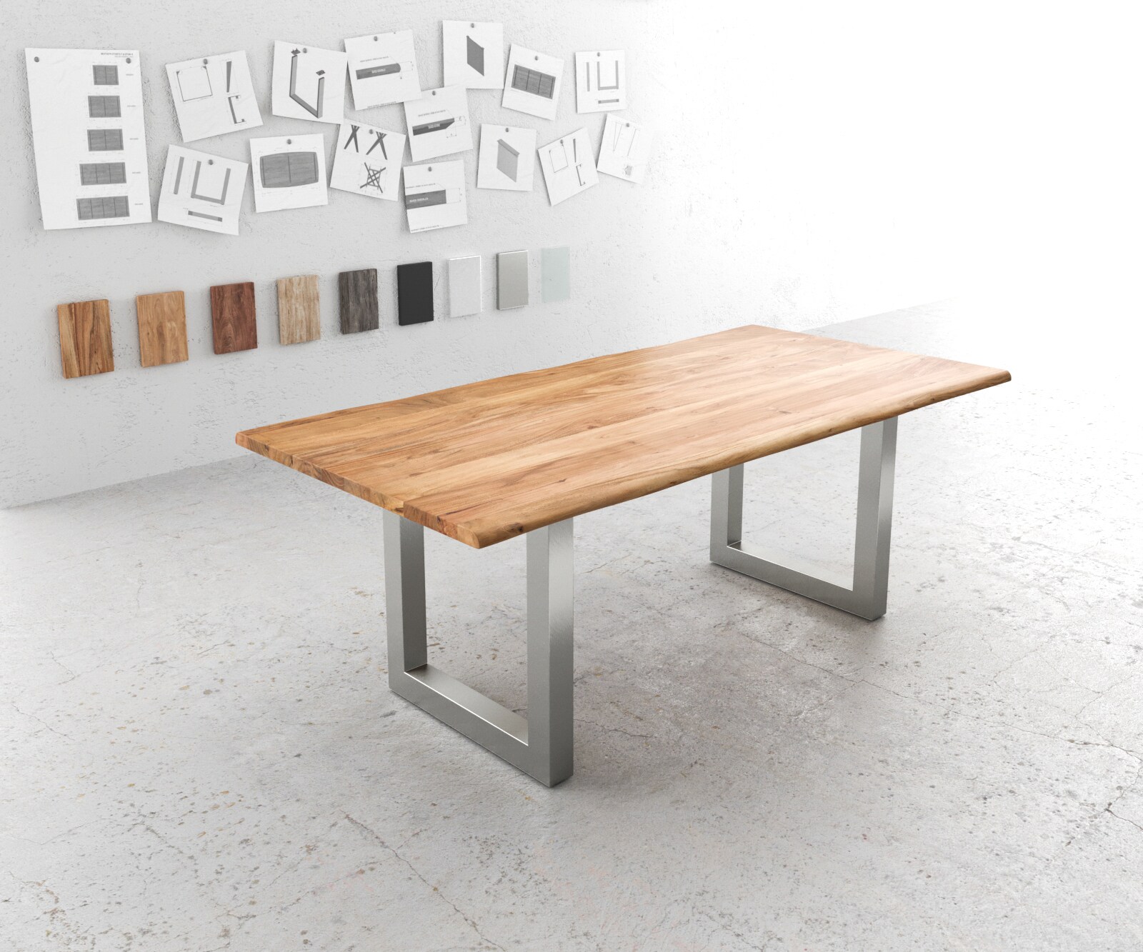 Esstisch Edge 200x100 Akazie Natur Edelstahl Breit Live-Edge 1
