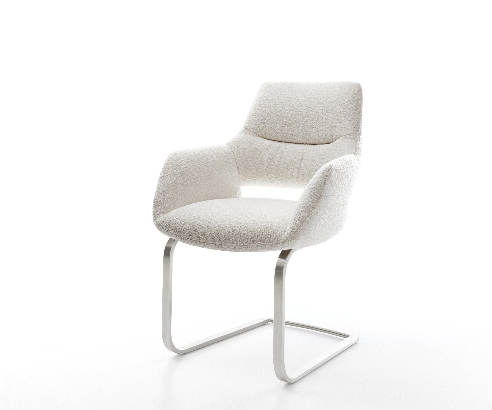 Cantilever Yago-Flex avec accoudoirs bouclé crème-blanc pied cantilever plat acier inoxydable ressorts ensachés