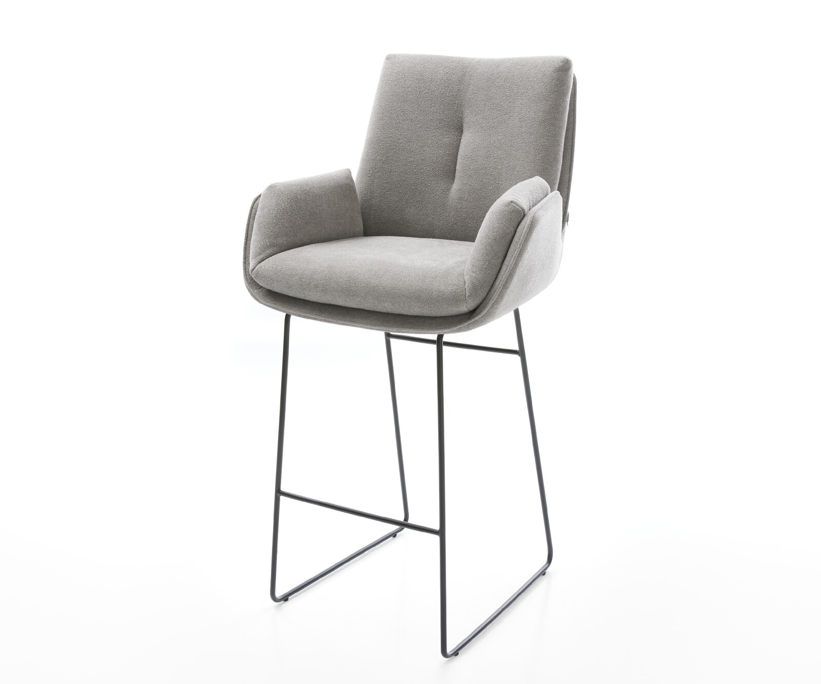 Chaise-de-bar Clea-Flex, tissu structuré gris clair, piètement luge en métal, assise à ressorts ensachés 1