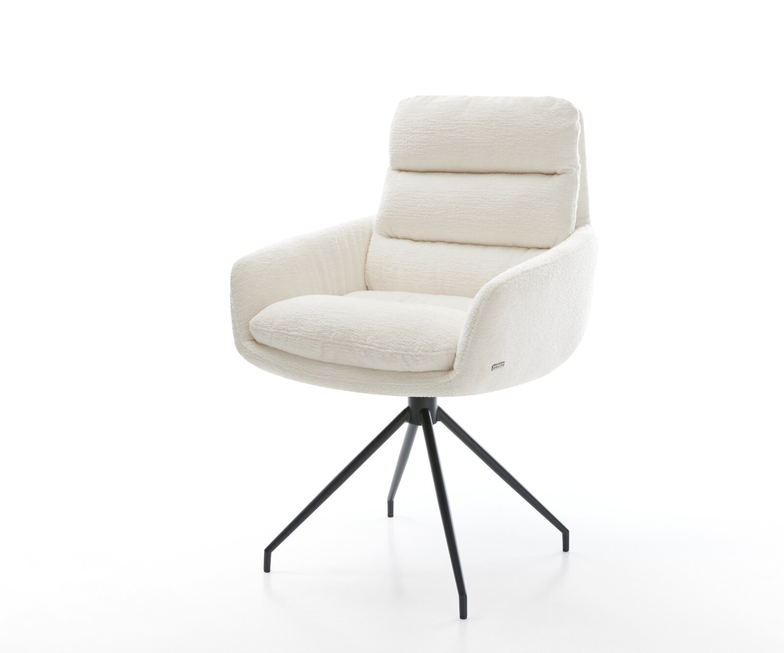 Esszimmerstuhl Abelia-Flex mit Armlehnen Bouclé Soft Beige Kreuzgestell konisch Schwarz 1