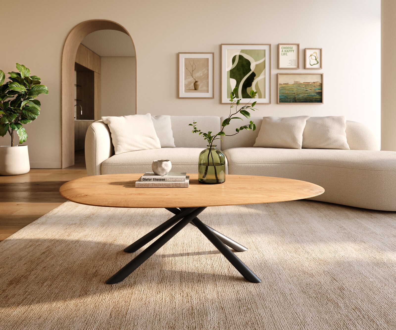 Couchtisch Edge Oval 140x75 cm Eiche Natur Runde Kante Sarity Metall Schwarz 2