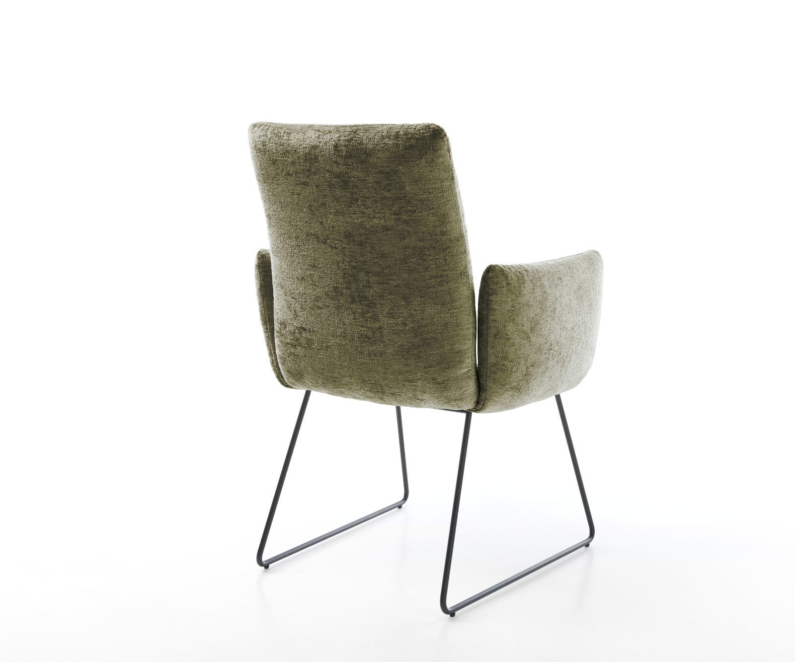Esszimmerstuhl Jova-Flex mit Armlehnen Chenille Olive Kufengestell Schwarz Taschenfederkern 5