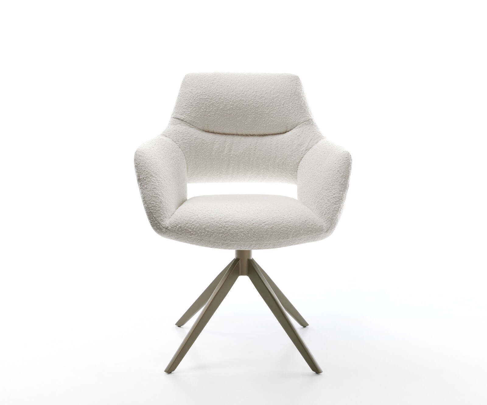 Chaise-pivotante Yago-Flex avec accoudoirs bouclé crème-blanc pied croisé large aspect titane pivotement sur 360° fonction bascule ressorts ensachés 1