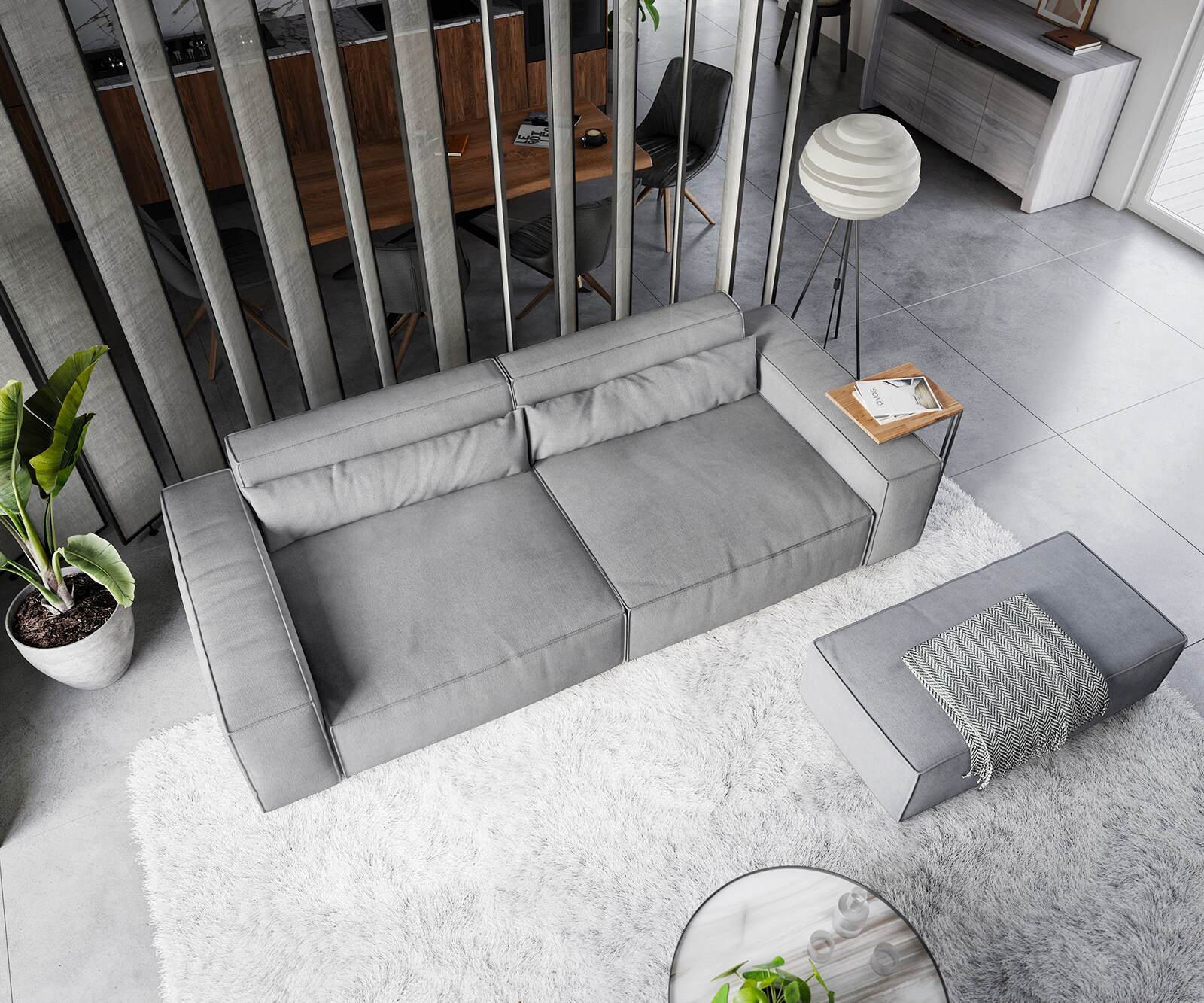 Big-Sofa Sirpio XL 270x130 cm Mikrofaser Grau mit Hocker 3