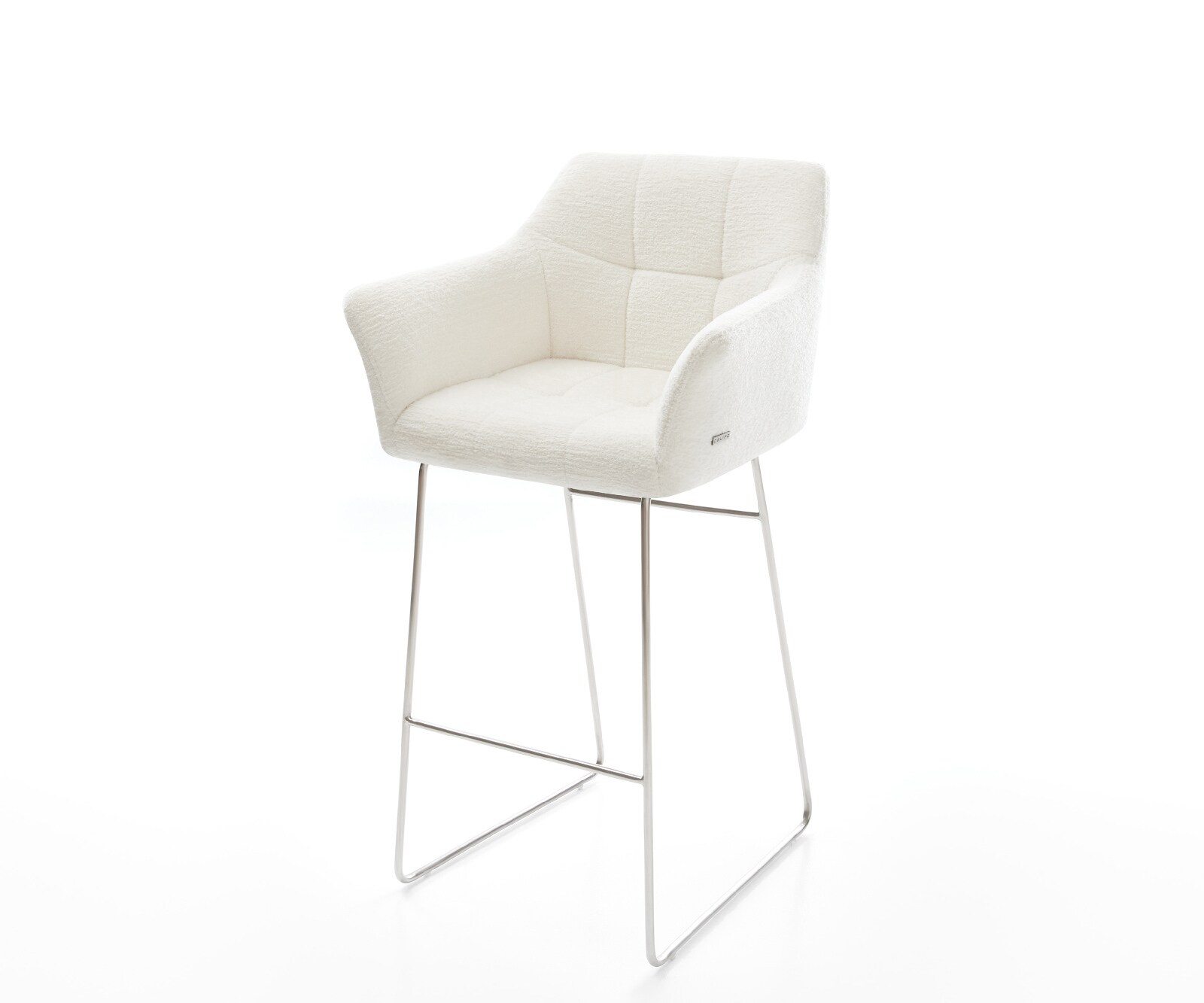 Chaise-de-bar Yulo-Flex Bouclé doux Beige Pied trapèze acier inoxydable Argent 1