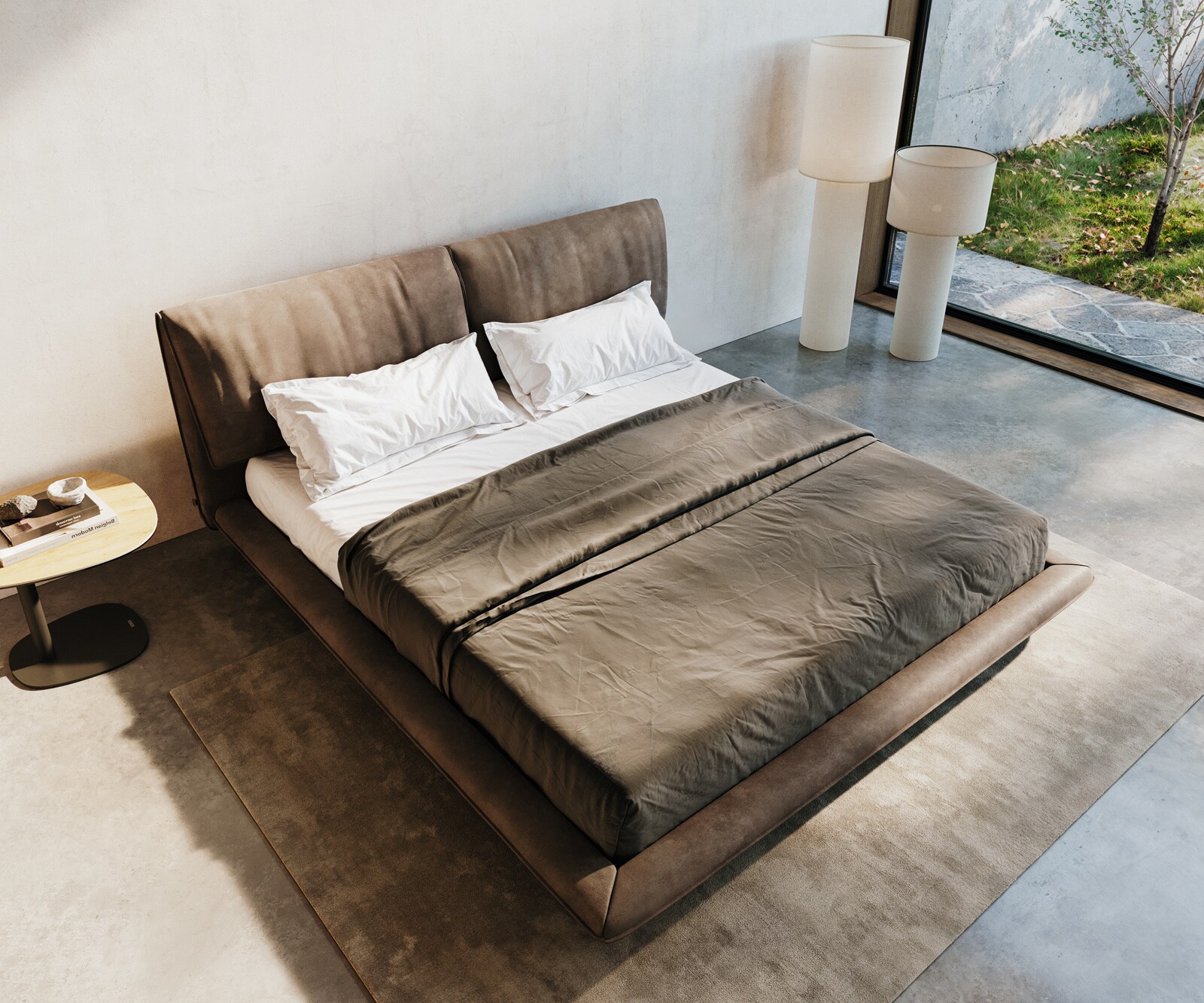 Sommier rembourré Cusino 180x200 cm microfibre taupe vintage 1
