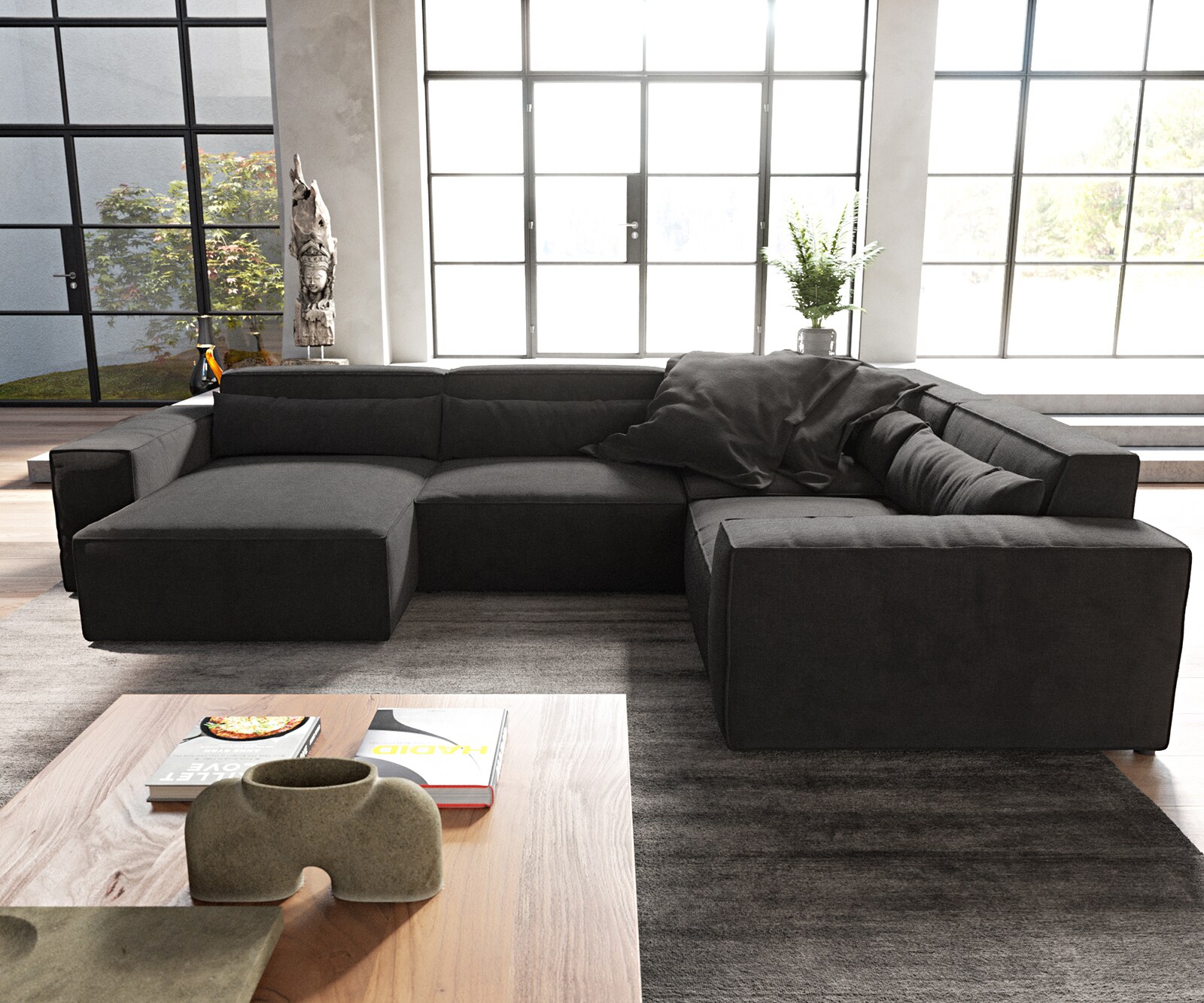 Wohnlandschaft Sirpio 300x210 cm Mikrofaser Schwarz Recamiere variabel 1