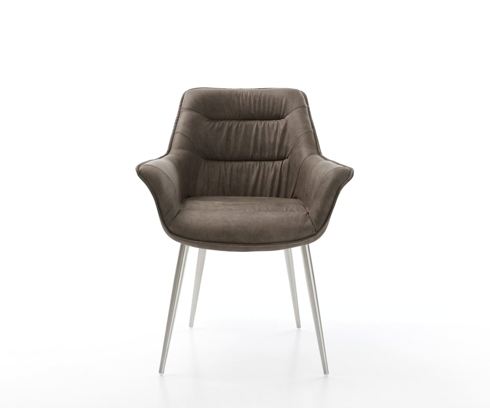 Chaise-de-salle-à-manger Kaira-Flex microvelours taupe vintage 4 pieds coniques acier inoxydable brossé 2