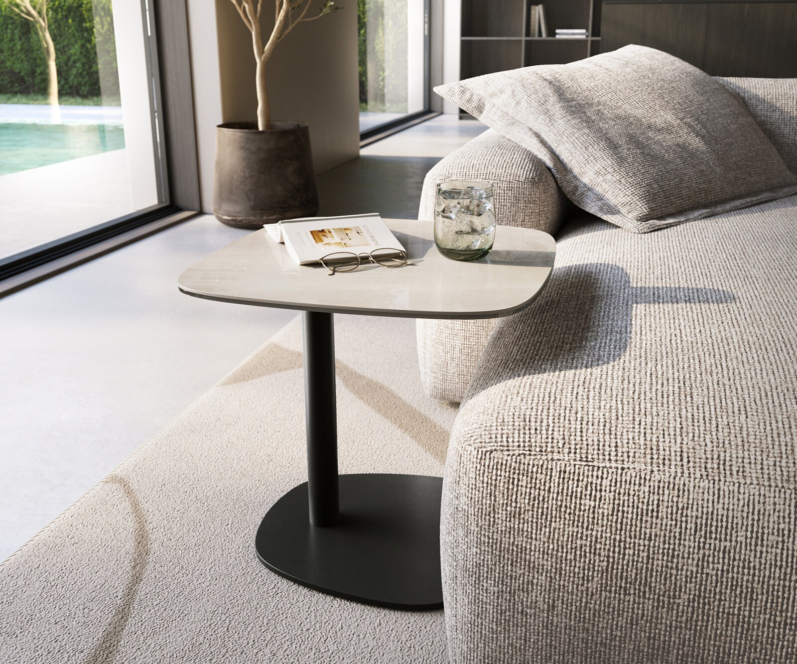 Beistelltisch Edge Boot 50x50 cm Keramik Onyx Champagne Eleny Metall Schwarz