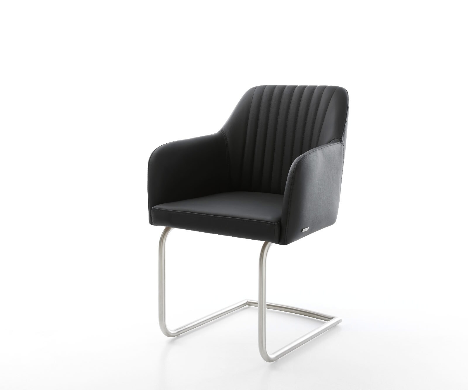 Cantilever Greg-Flex cuir de vache noir pied cantilever rond acier inoxydable brossé ressorts ensachés 1