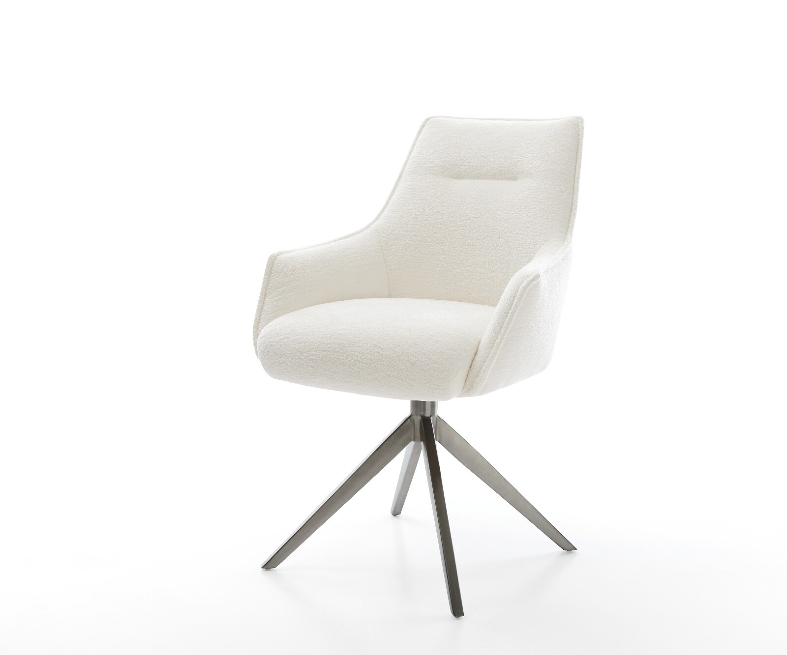 Drehstuhl Alja-Flex mit Armlehnen Bouclé Soft Beige Kreuzgestell breit Graphit 360° drehbar Wippfunktion Taschenfederkern