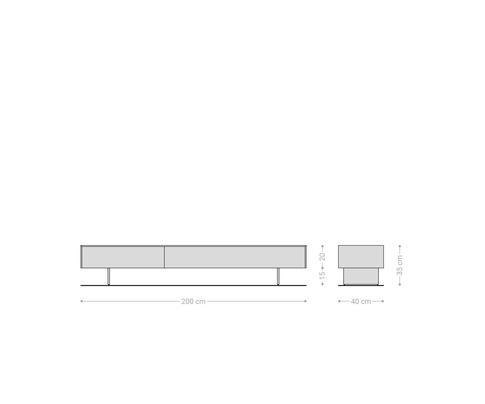 Lowboard Cuor 200 cm Keramik Beton Grau 1 Klappe 1 Schubfach Fuß Schwebeoptik Metall Schwarz 8