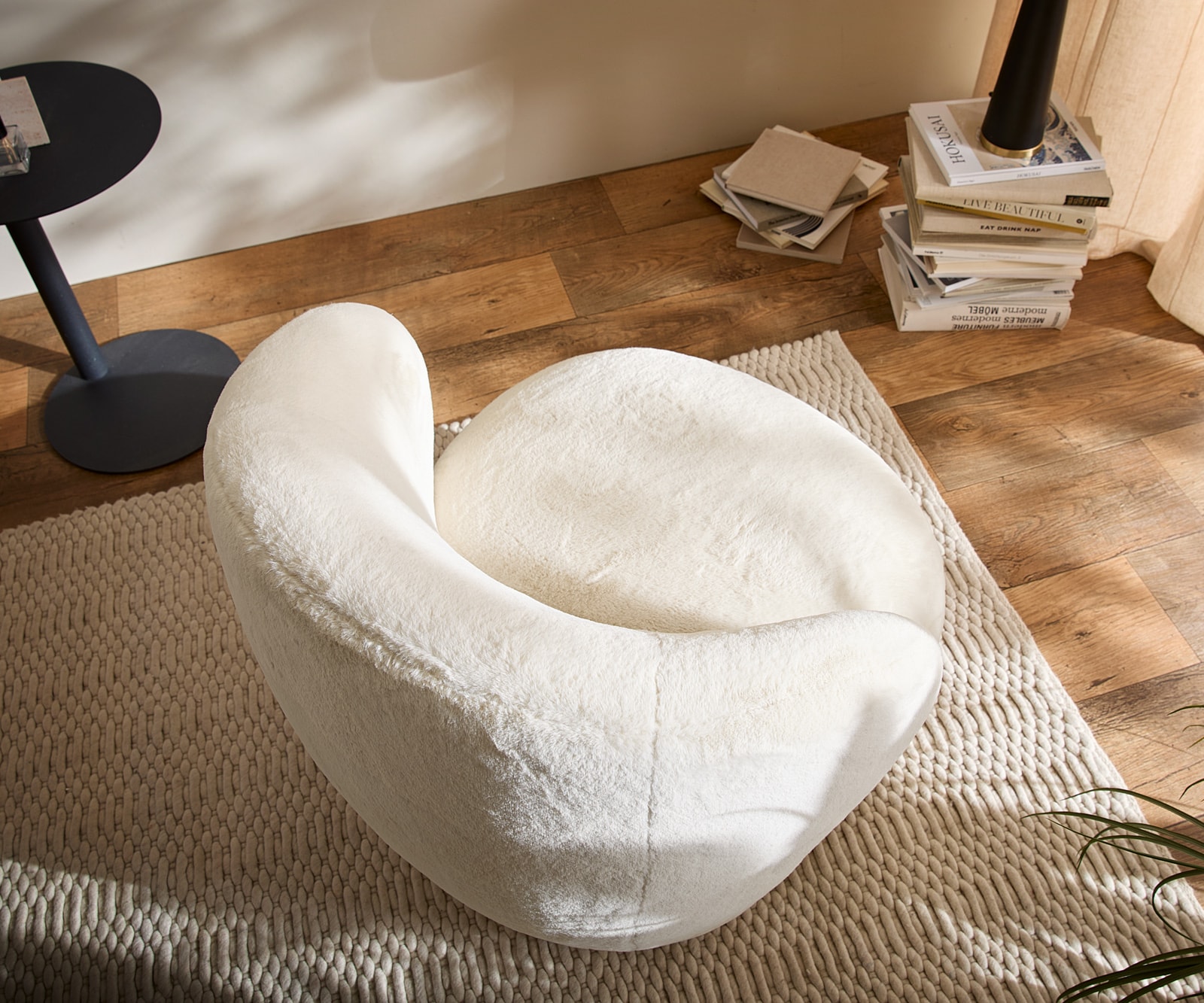 Fauteuil-lounge Pulo 80x80 cm peluche Crème-Blanc 3