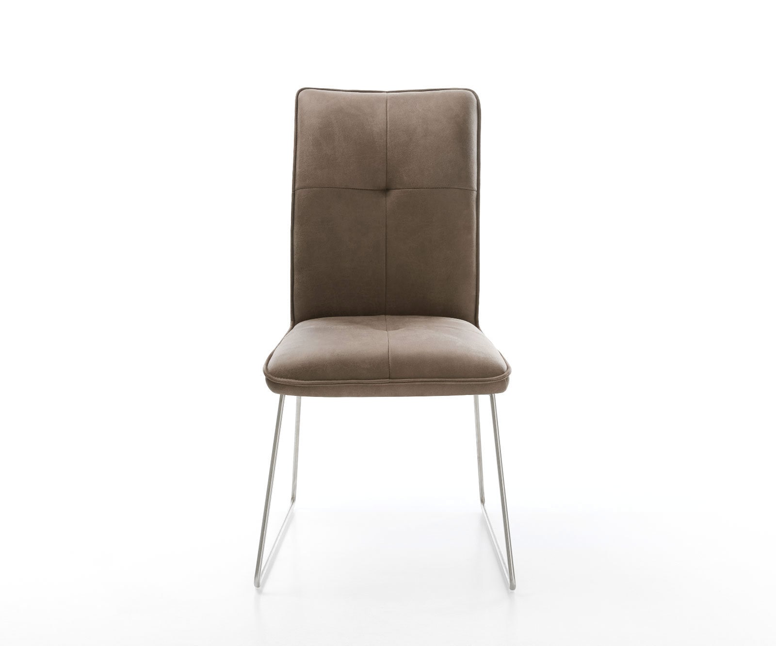 Chaise-de-salle-à-manger Maddy-Flex microvelours taupe vintage pied trapèze acier inoxydable brossé 1 Chaise-de-salle-à-manger Maddy-Flex microvelours taupe vintage pied trapèze acier inoxydable brossé 1