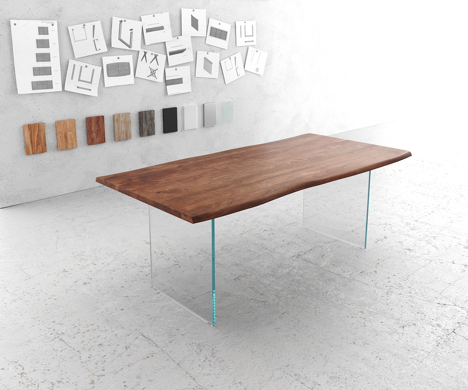 Esstisch Edge 200x100 Akazie Braun Glas Live-Edge Esstisch Edge 200x100 Akazie Braun Glas Live-Edge