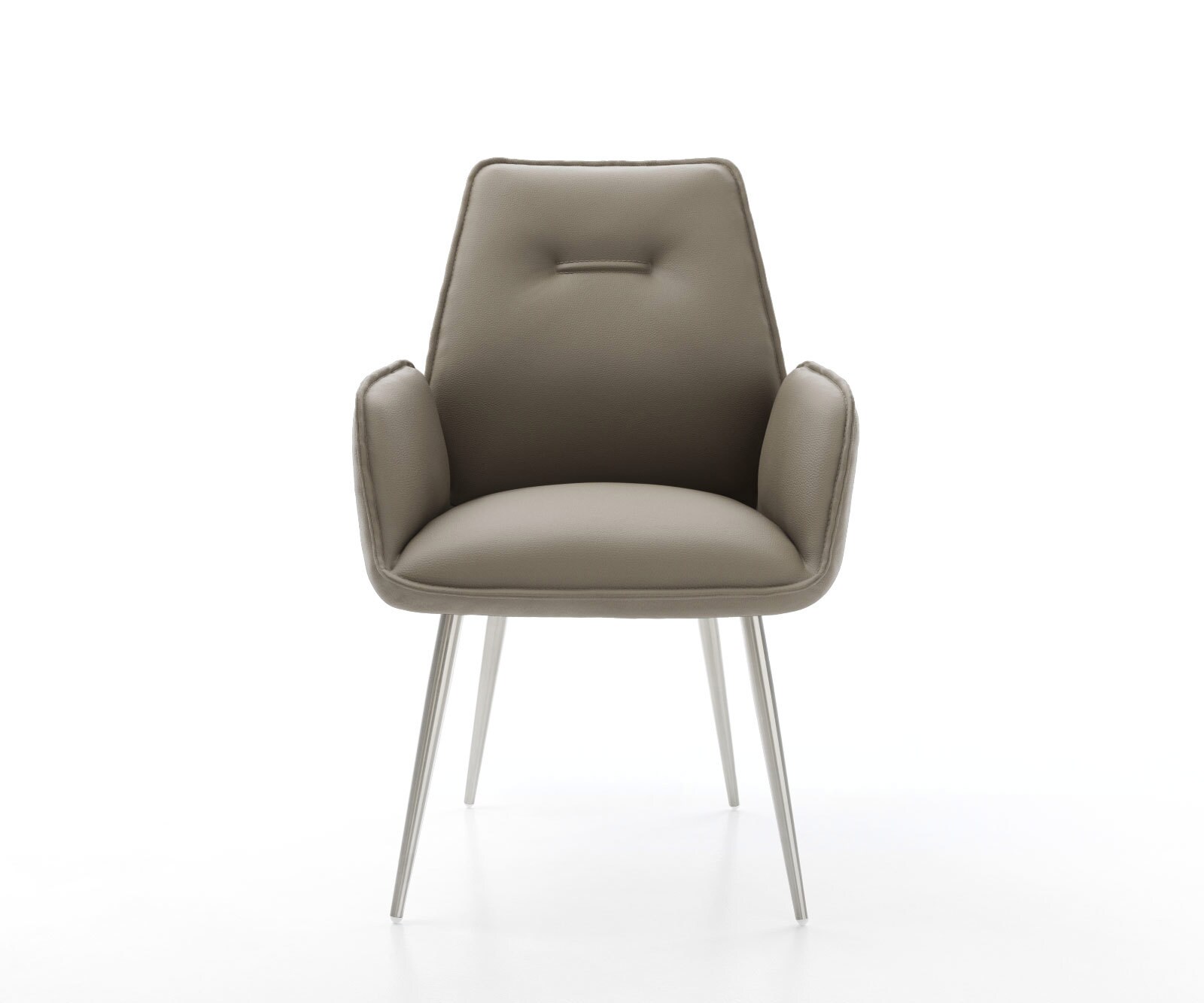 Chaise-de-salle-à-manger Zoa-Flex cuir de vache couleur boue 4 pieds coniques acier inoxydable brossé ressorts ensachés 1