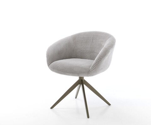 Chaise-pivotante Vinka-Flex côtelé gris argenté pied croisé large aspect titane pivotement sur 360° fonction bascule ressorts ensachés