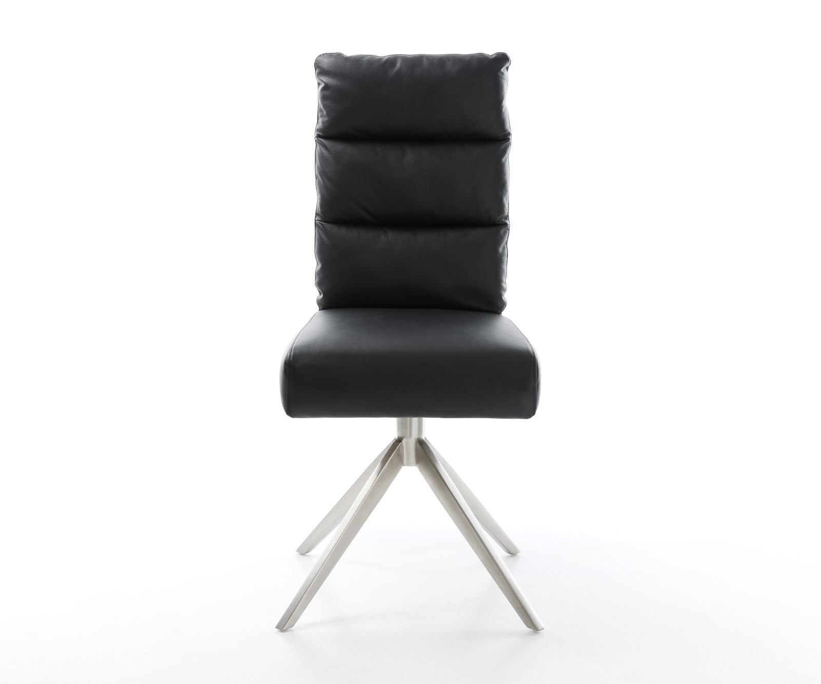 Chaise-pivotante Pela-Flex cuir de vache noir pied croisé large acier inoxydable brossé pivotement sur 360° fonction bascule ressorts ensachés 1