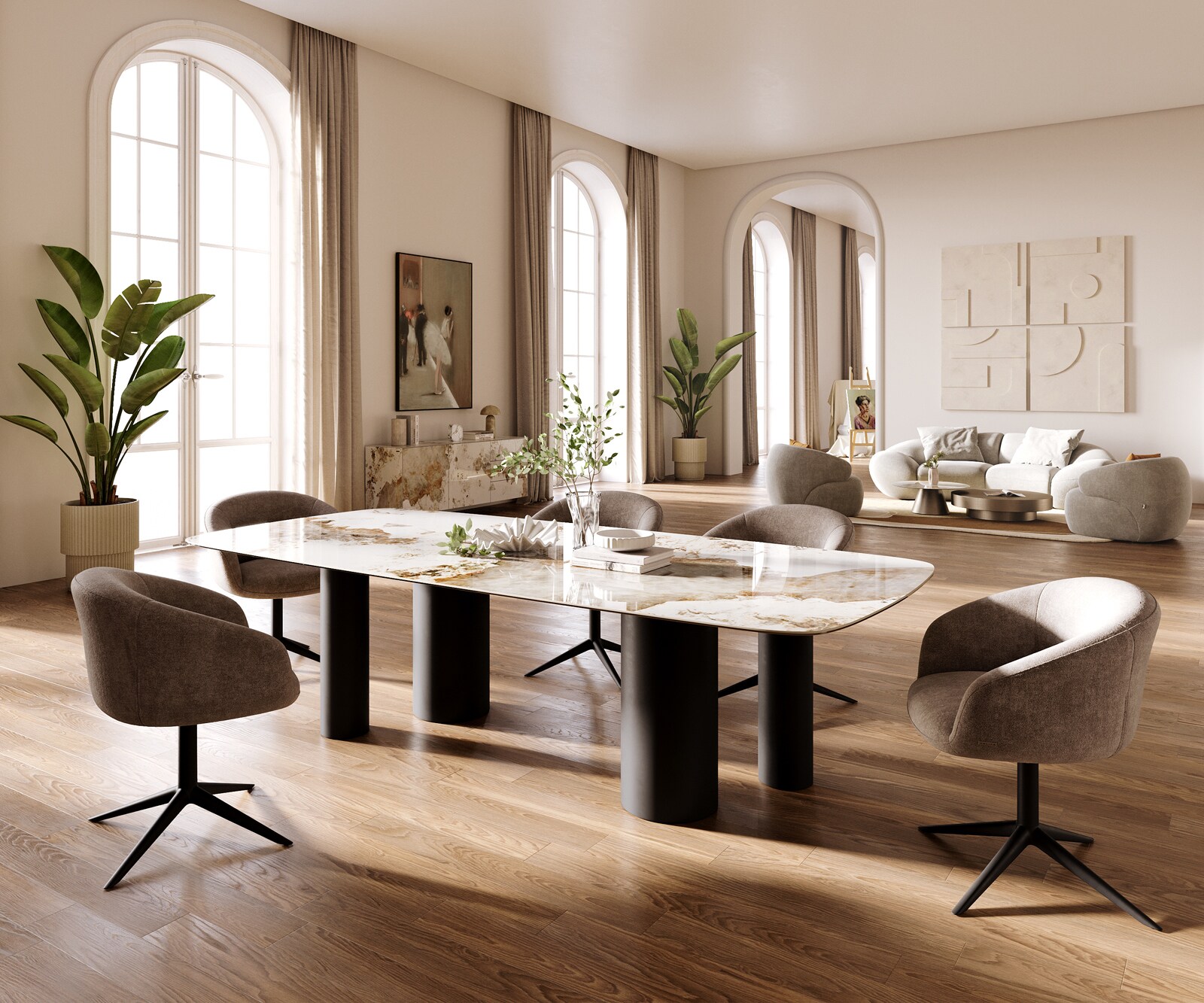 Esstisch Edge Boot 260x120 cm Keramik Minas Melange Weiß-Beige Pilier Metall Schwarz 5